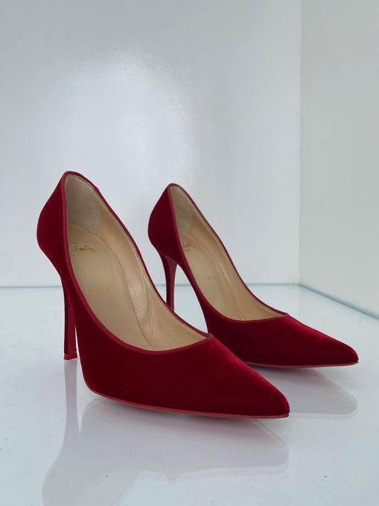 Christian Louboutin Red Velvet Pumps, 38