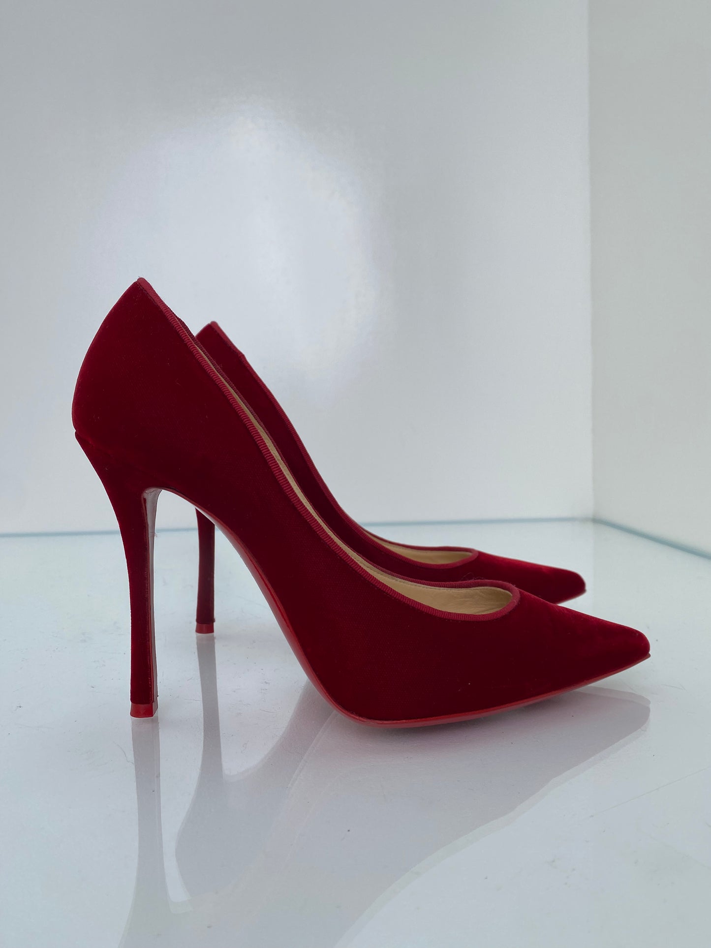 Christian Louboutin Red Velvet Pumps, 38