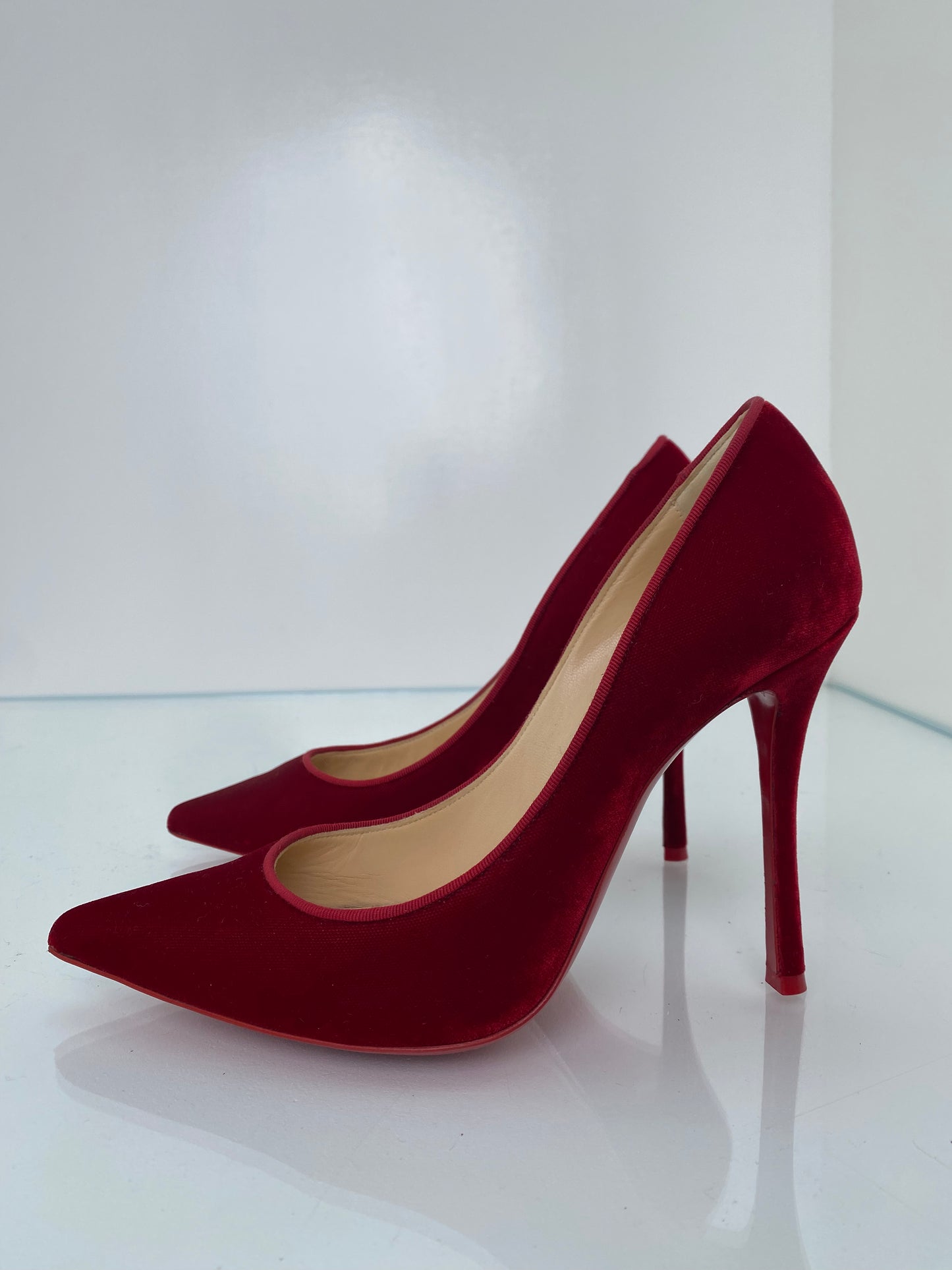 Christian Louboutin Red Velvet Pumps, 38