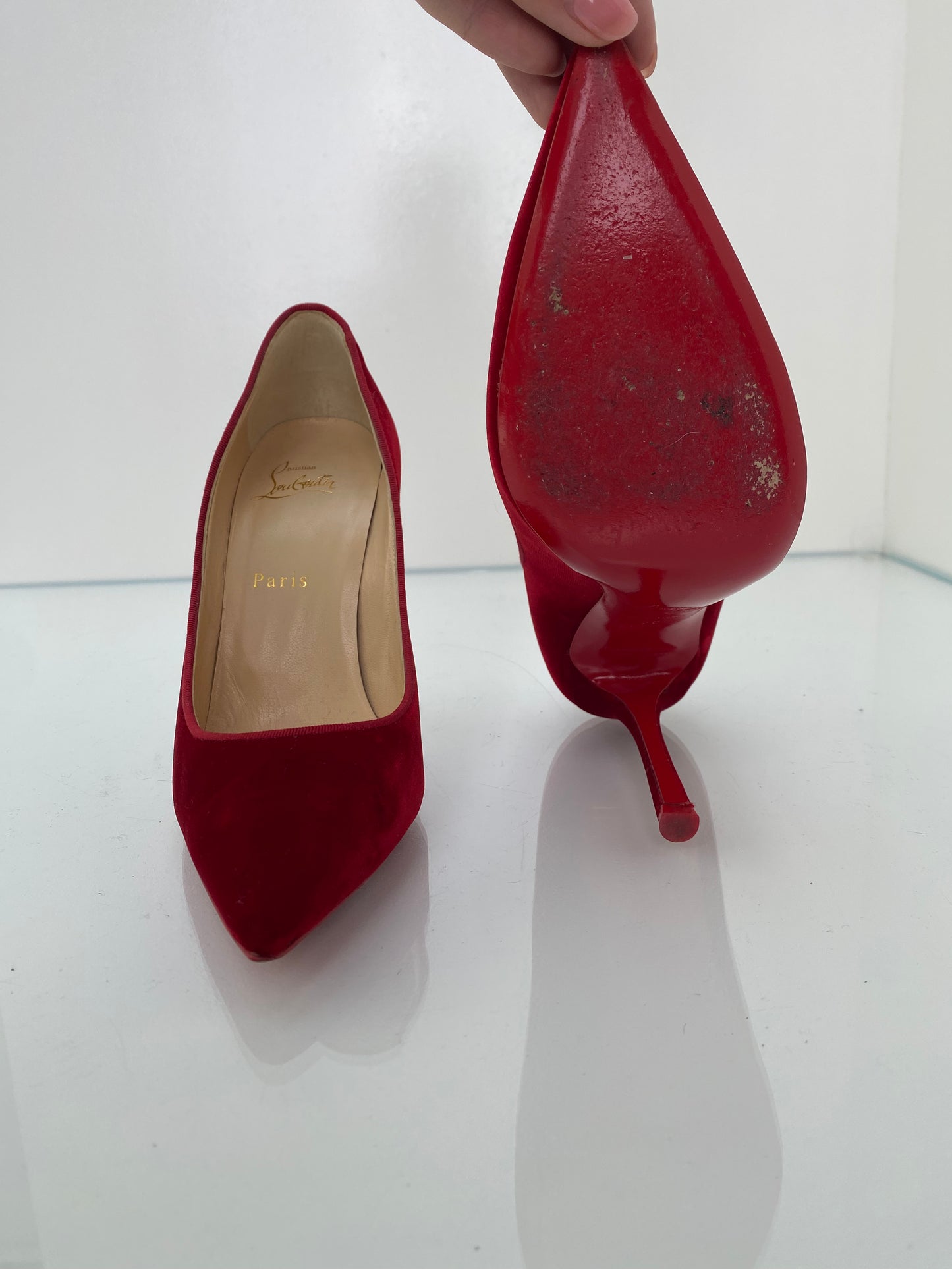 Christian Louboutin Red Velvet Pumps, 38