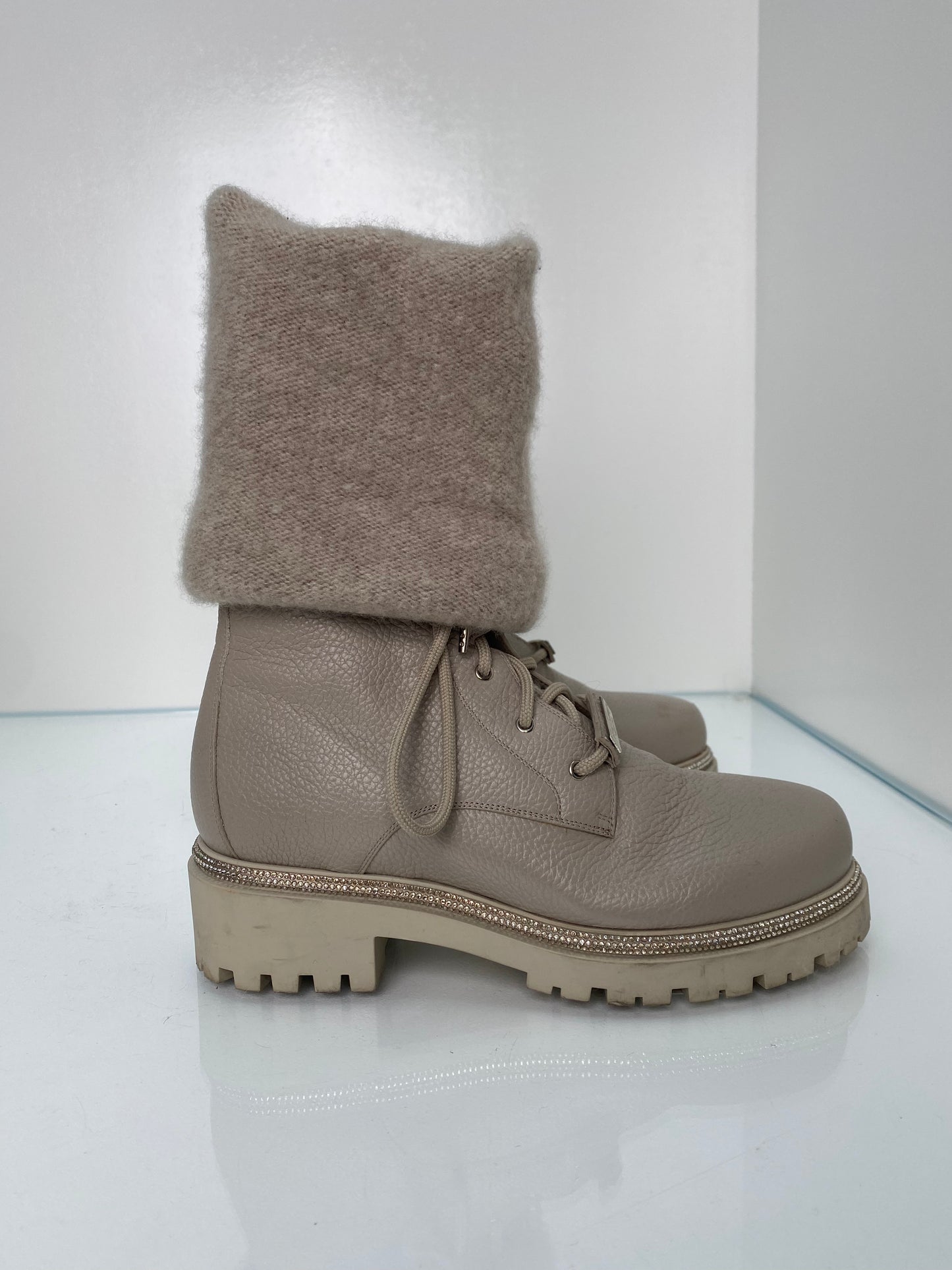 Rene Caovilla Taupe Combat Boots 38.5