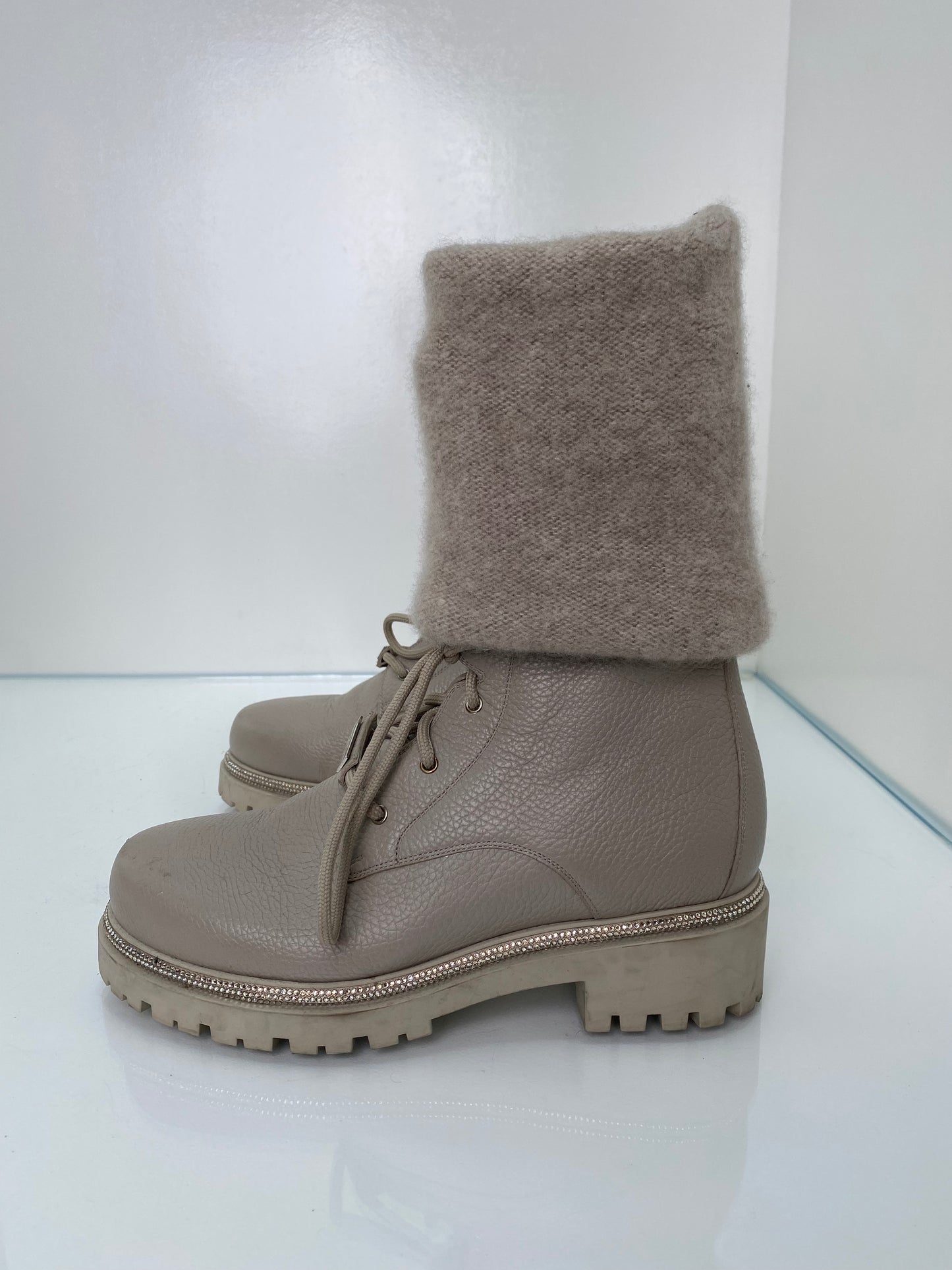 Rene Caovilla Taupe Combat Boots 38.5