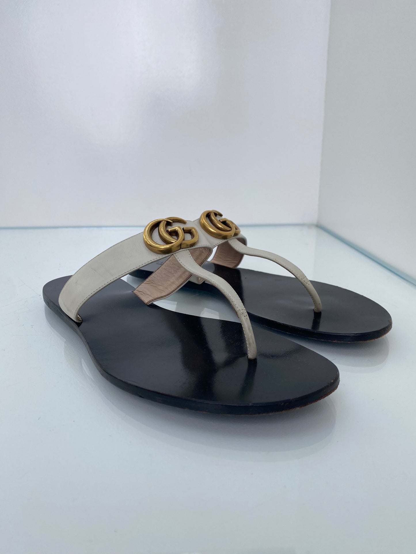 Gucci White Marmont Sandals, 40.5