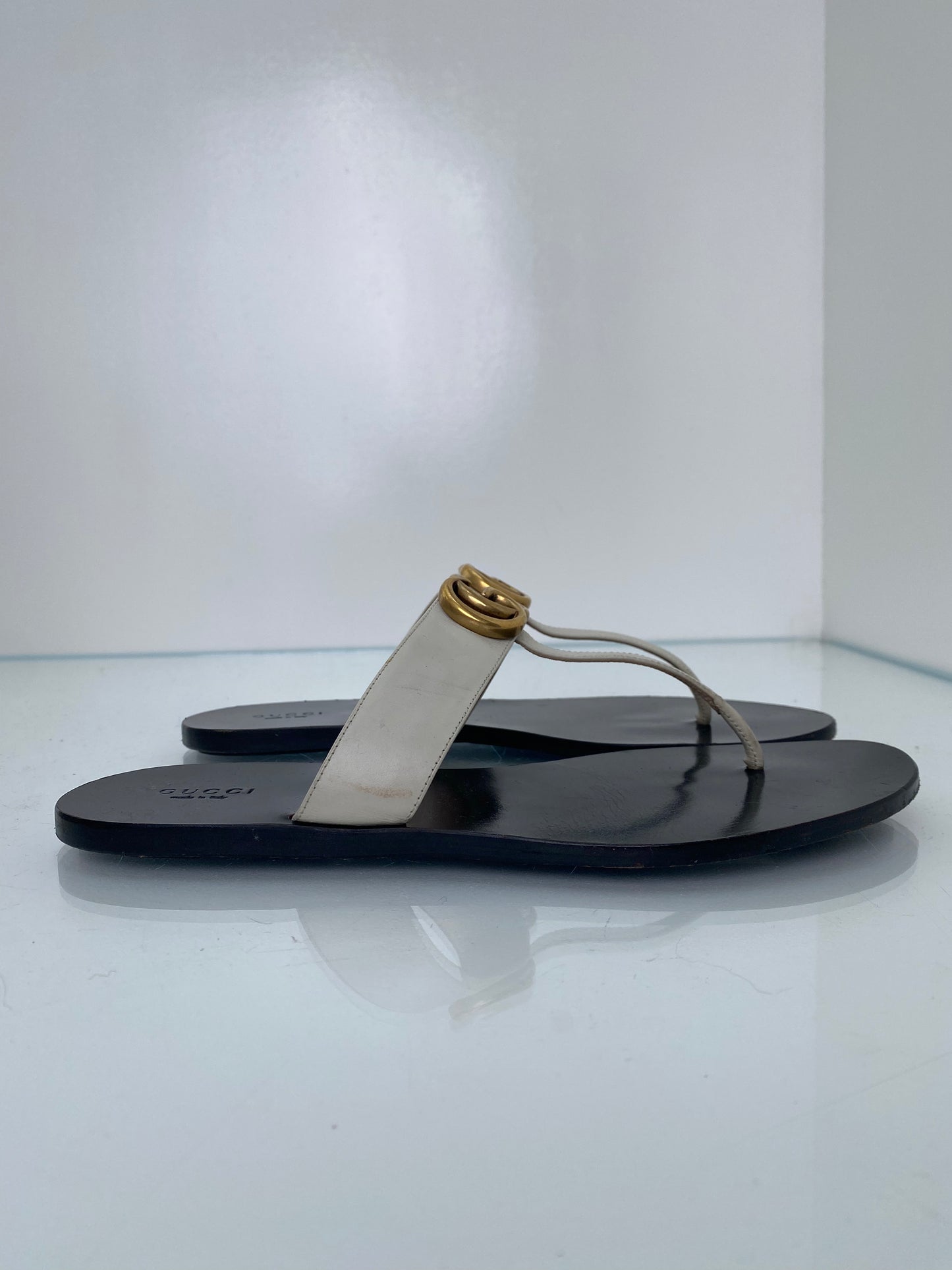 Gucci White Marmont Sandals, 40.5