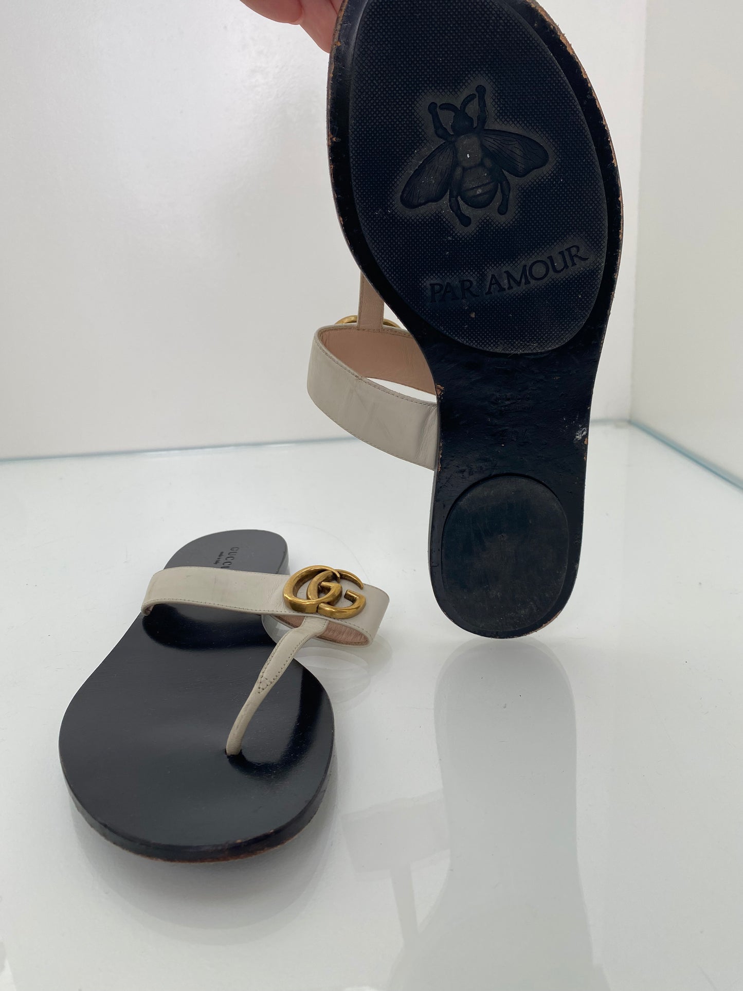 Gucci White Marmont Sandals, 40.5