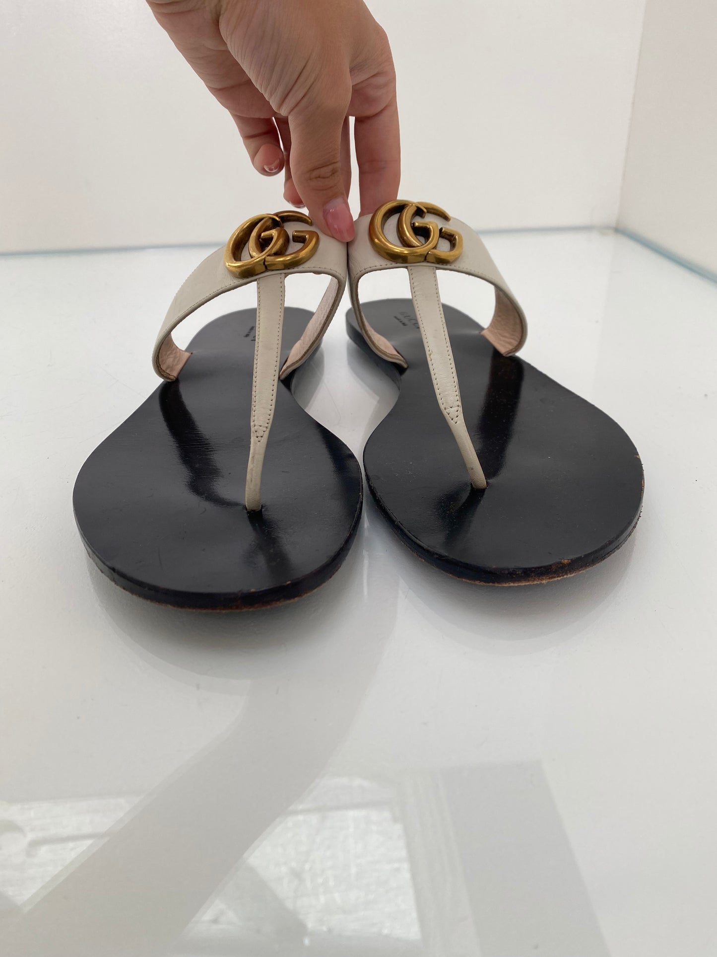 Gucci White Marmont Sandals, 40.5