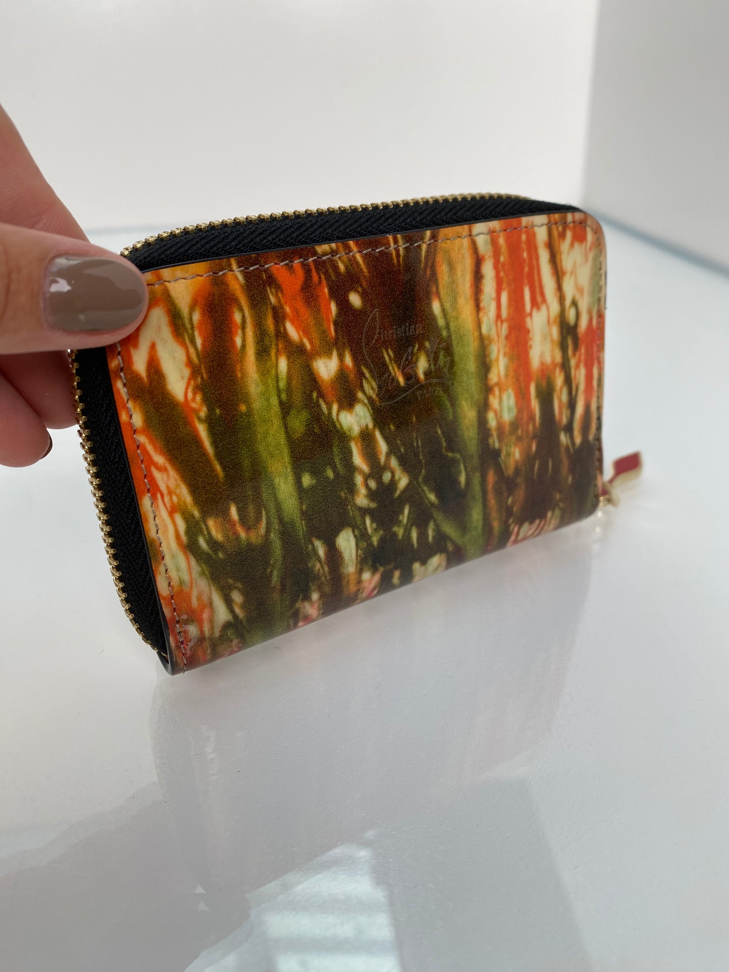 Christian Louboutin Cream, Red, Green, & Brown Zip Studded Cardholder GHW