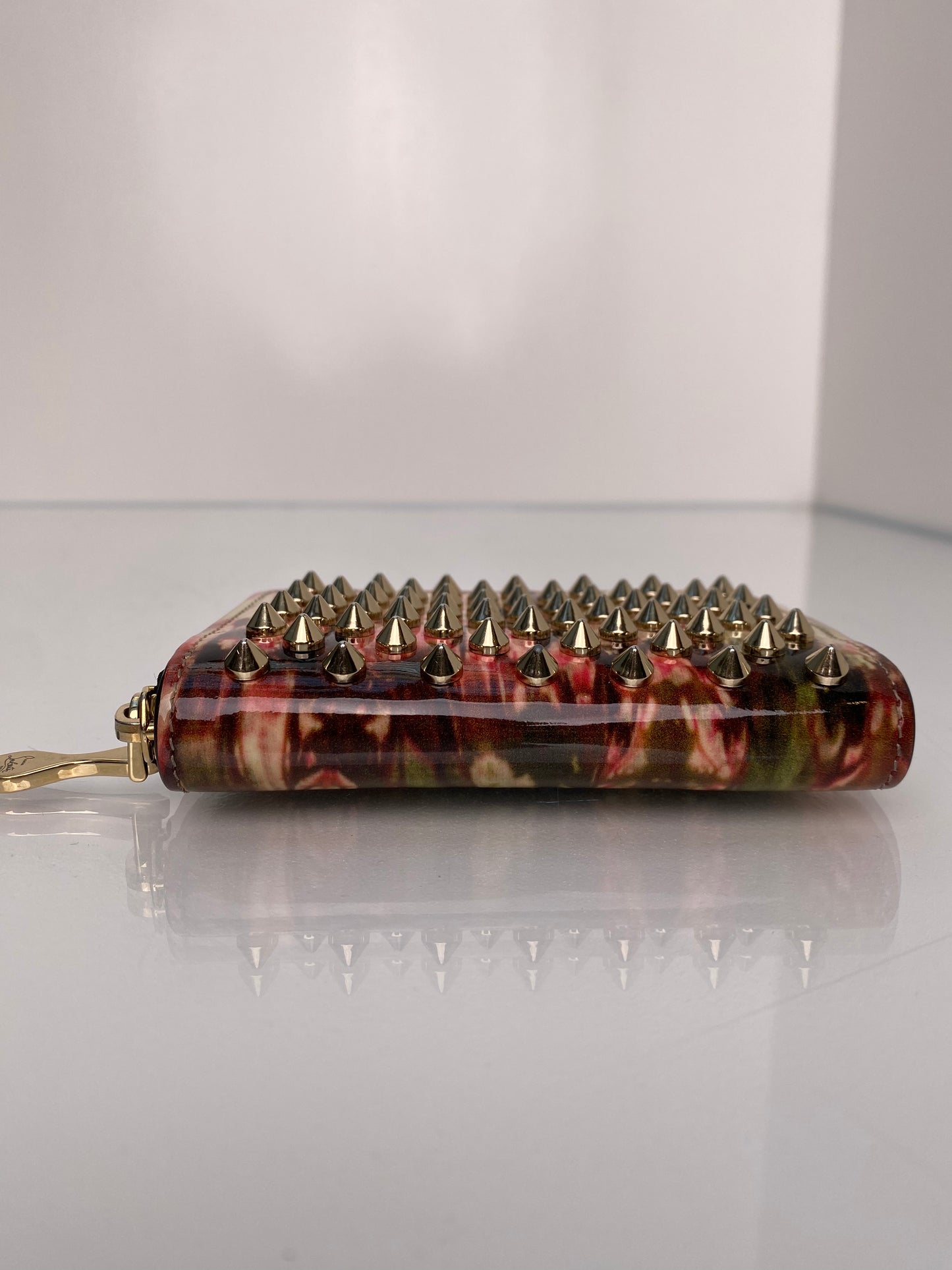 Christian Louboutin Cream, Red, Green, & Brown Zip Studded Cardholder GHW