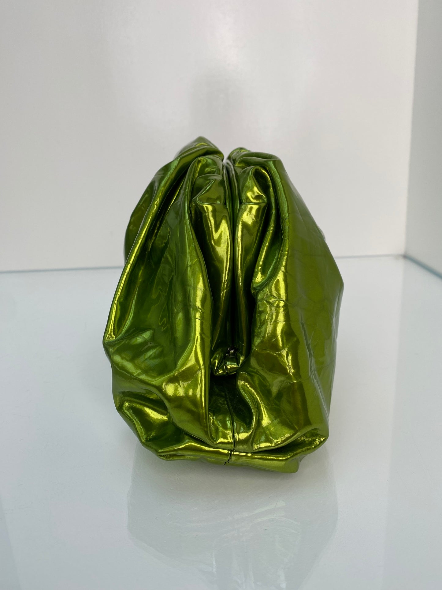 Bottega The Pouch Green Metallic Clutch