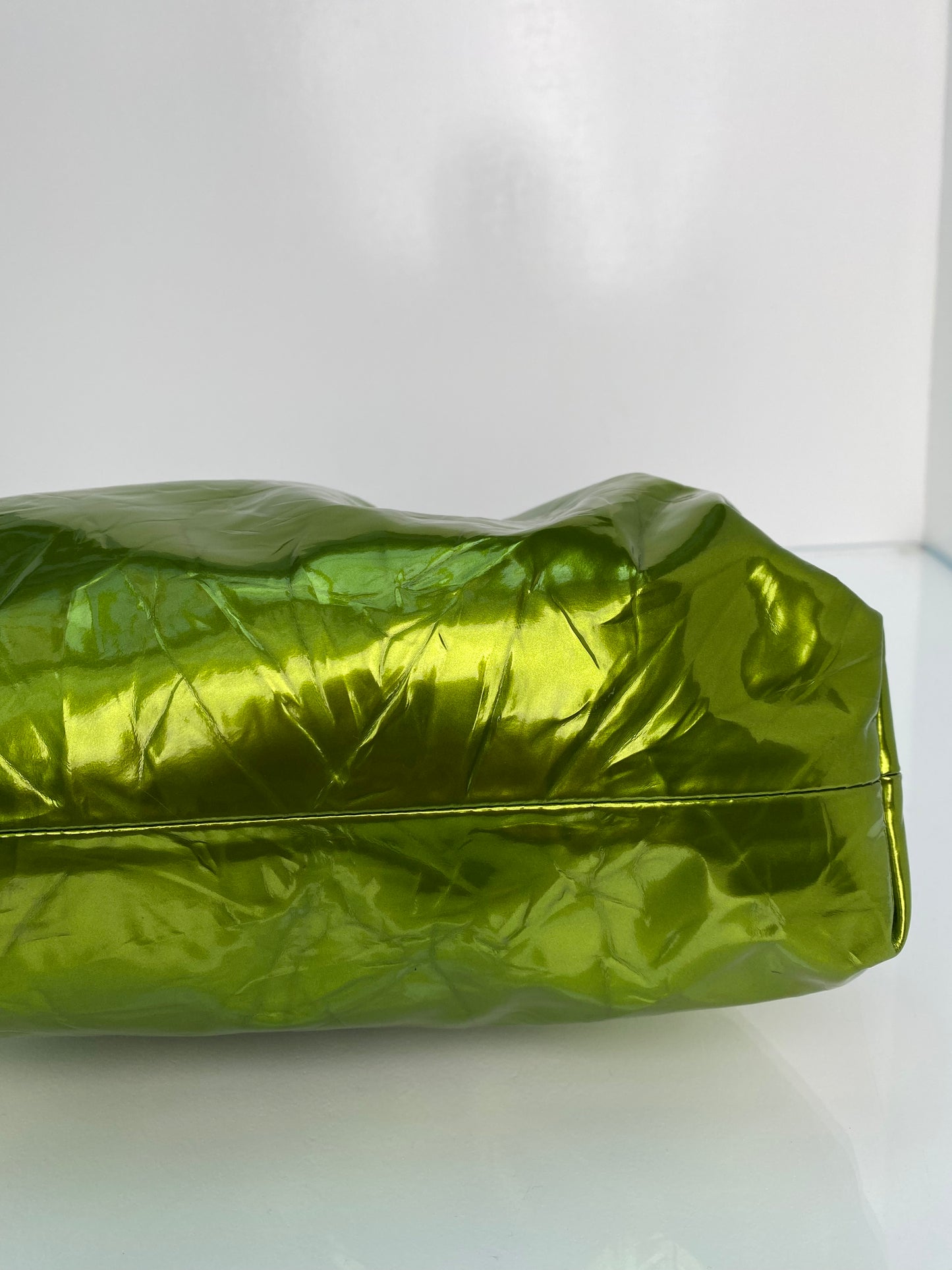 Bottega The Pouch Green Metallic Clutch