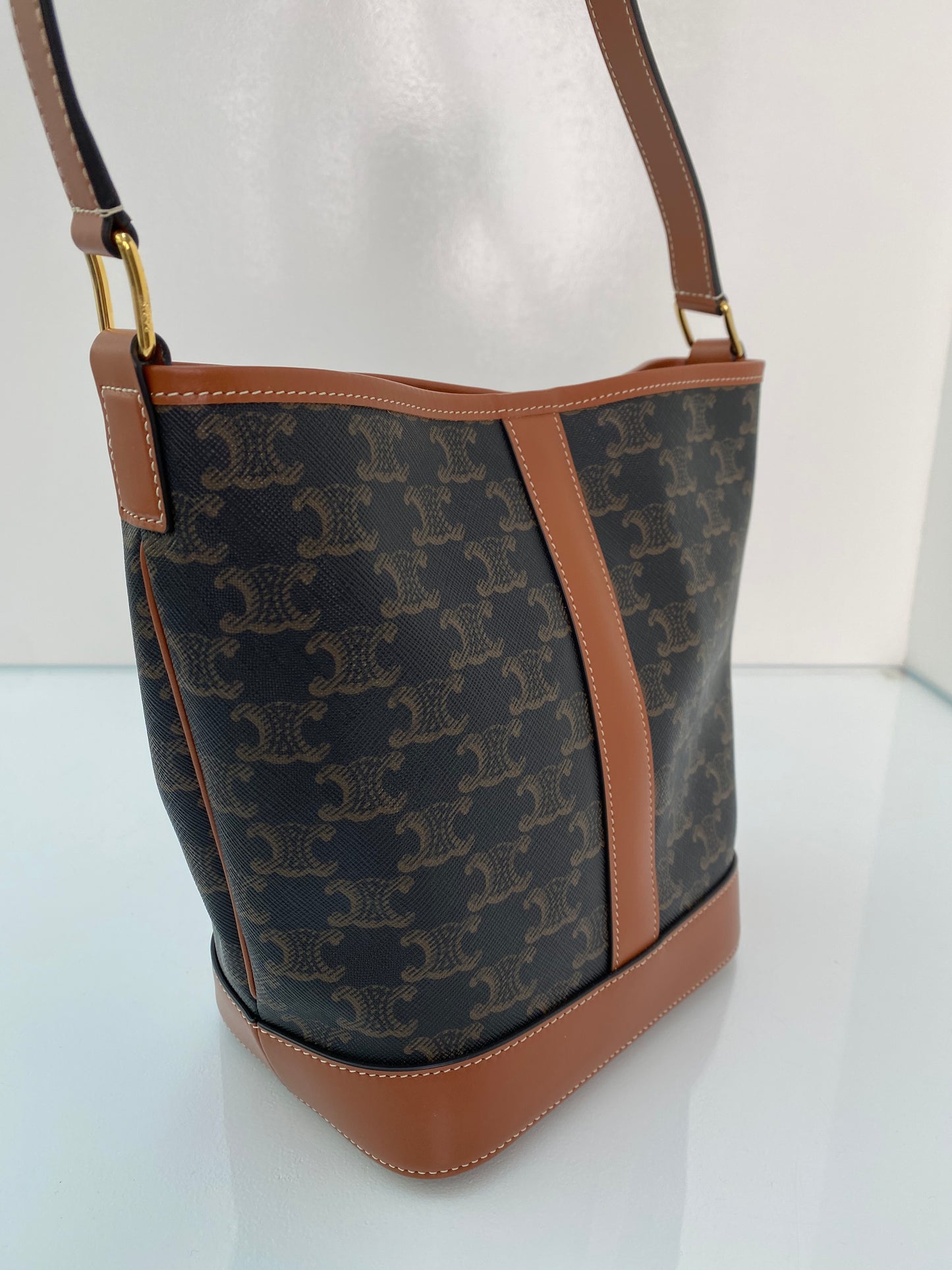 Celine Triomphe & Tan Small Bucket Bag GHW