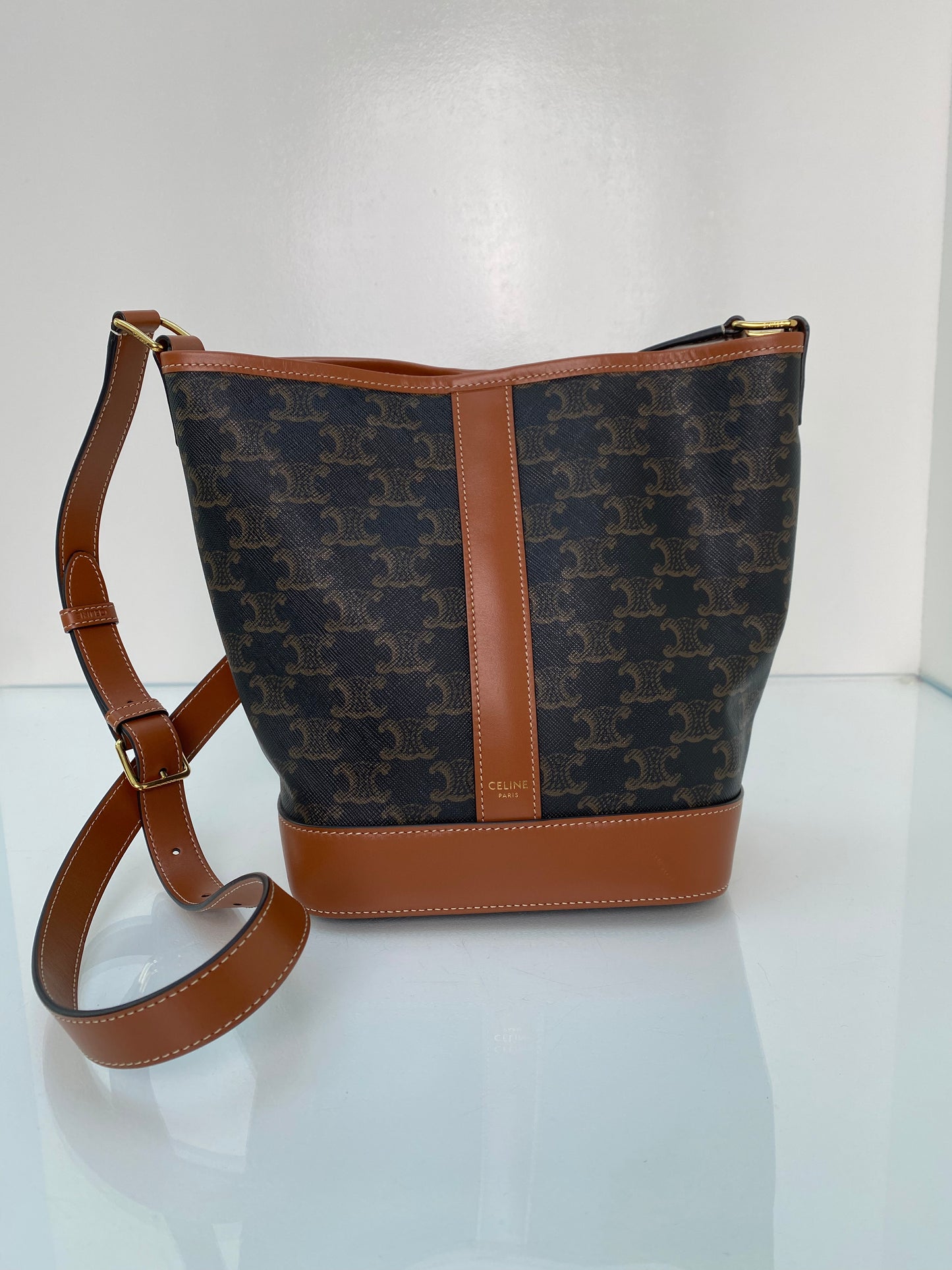 Celine Triomphe & Tan Small Bucket Bag GHW