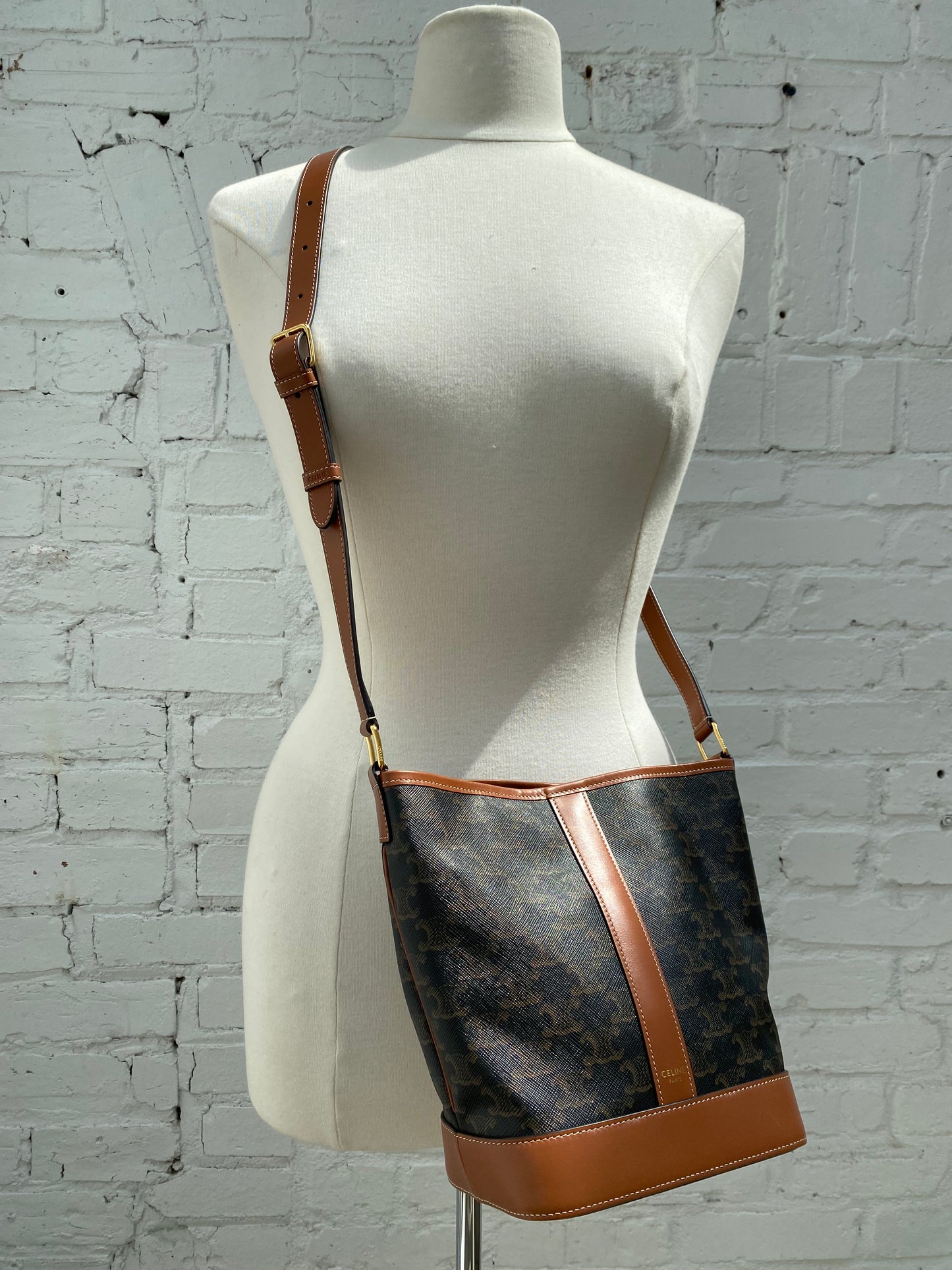 Celine Triomphe & Tan Small Bucket Bag GHW