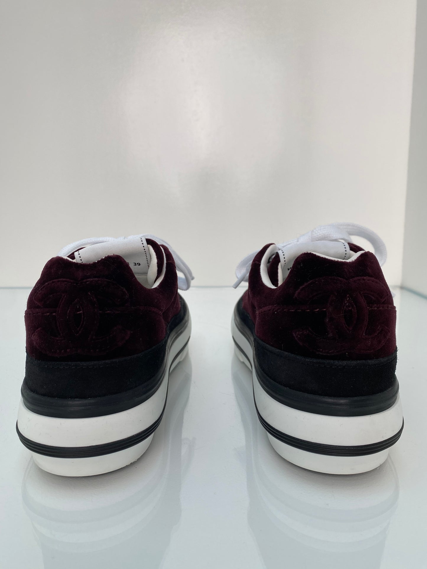 Chanel Burgundy Velvet CC Logo Sneakers, 39