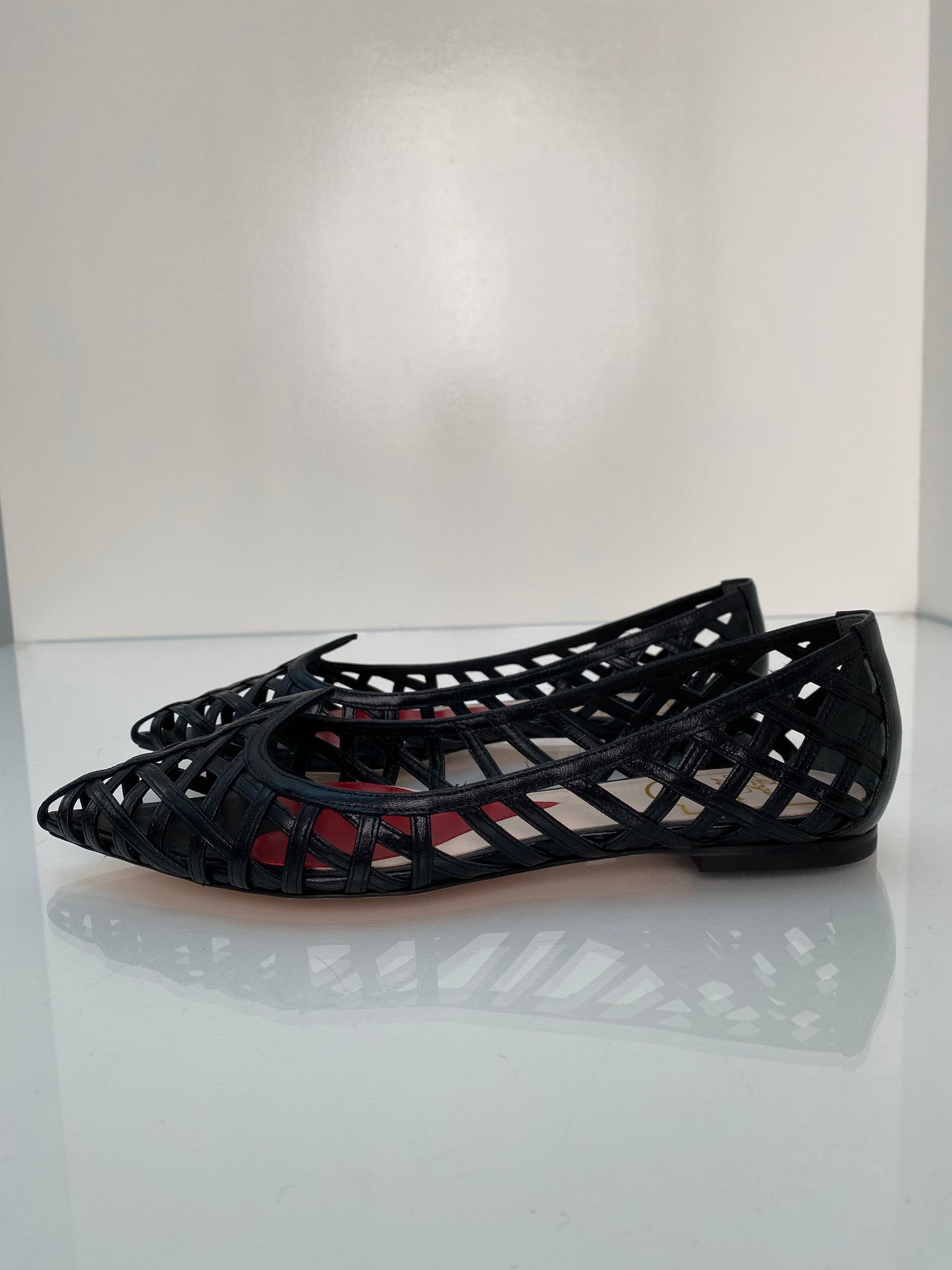 Roger Vivier Black Cage Ballet Flats, 38.5