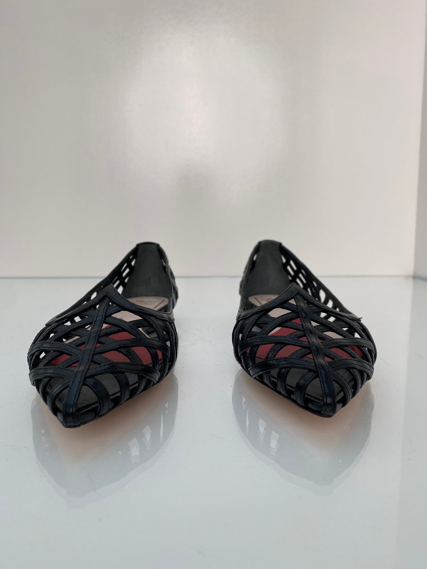 Roger Vivier Black Cage Ballet Flats, 38.5