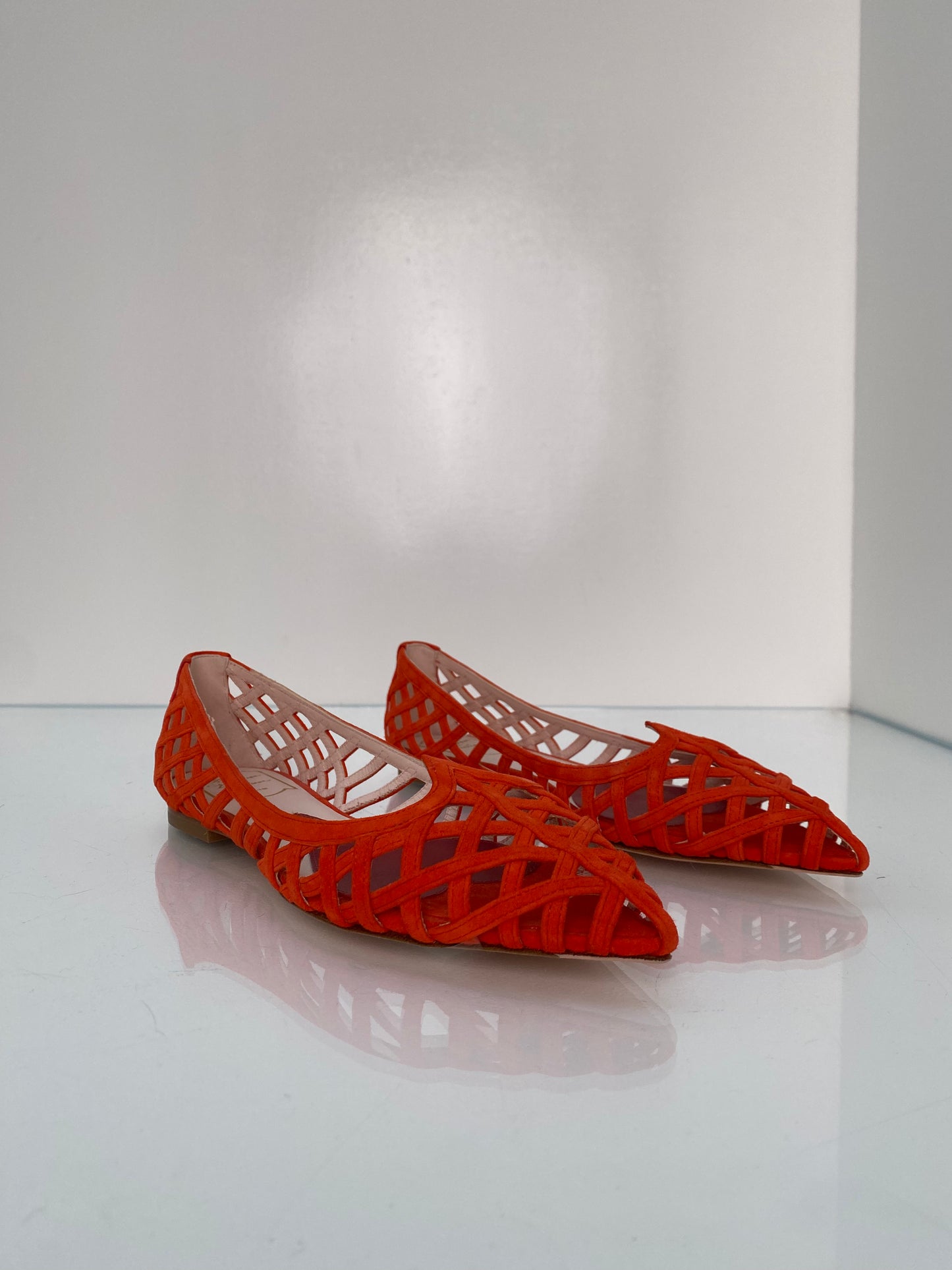 Roger Vivier Orange Suede Cage Ballet Flats, 38.5
