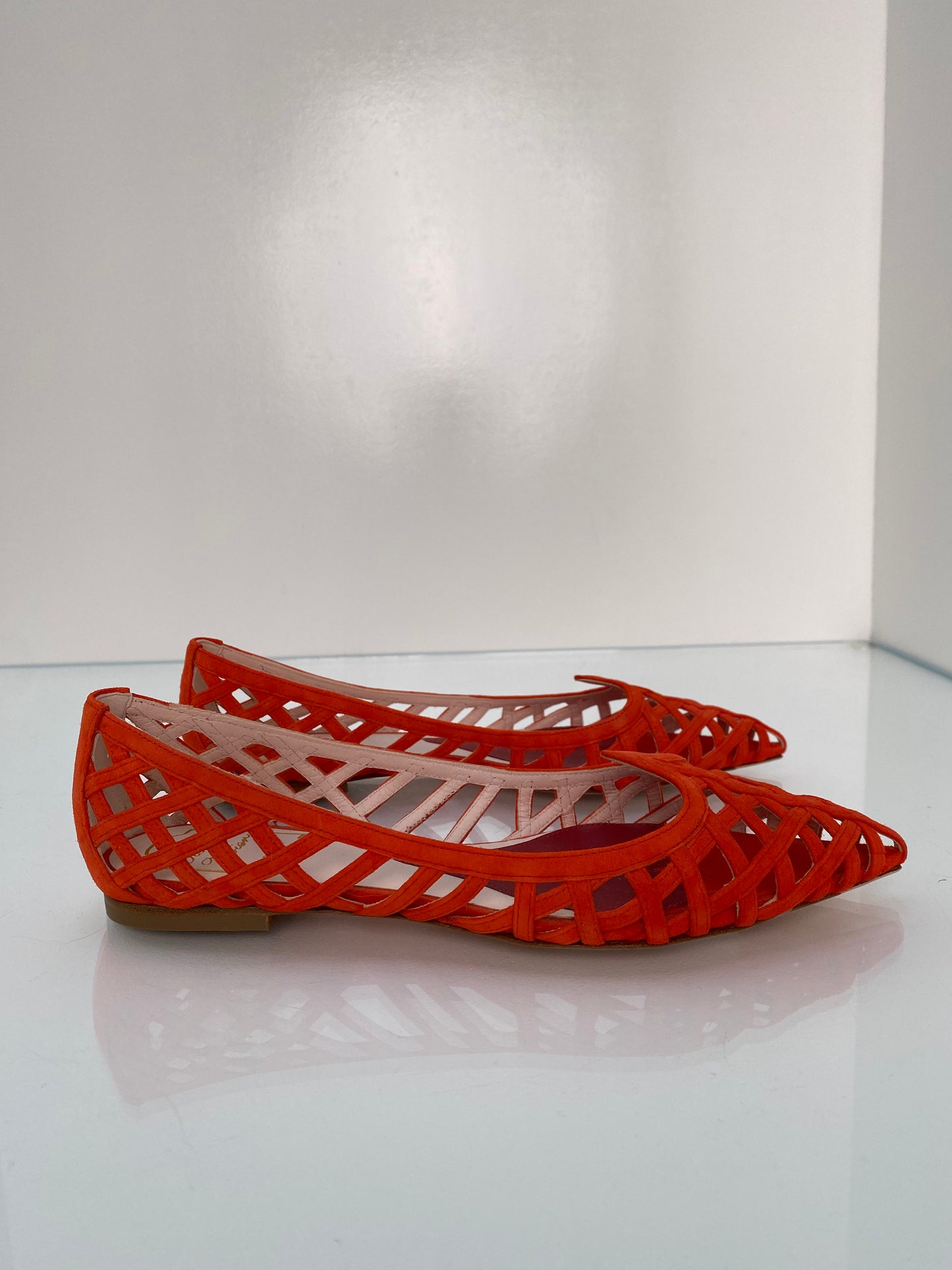 Roger Vivier Orange Suede Cage Ballet Flats, 38.5