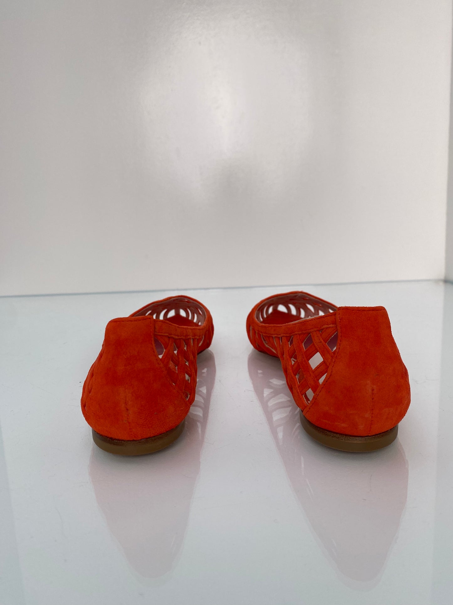 Roger Vivier Orange Suede Cage Ballet Flats, 38.5