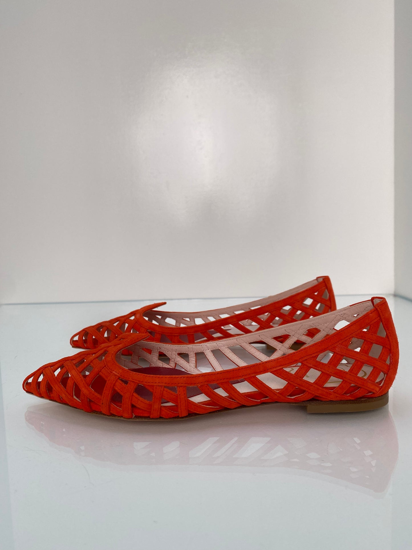 Roger Vivier Orange Suede Cage Ballet Flats, 38.5