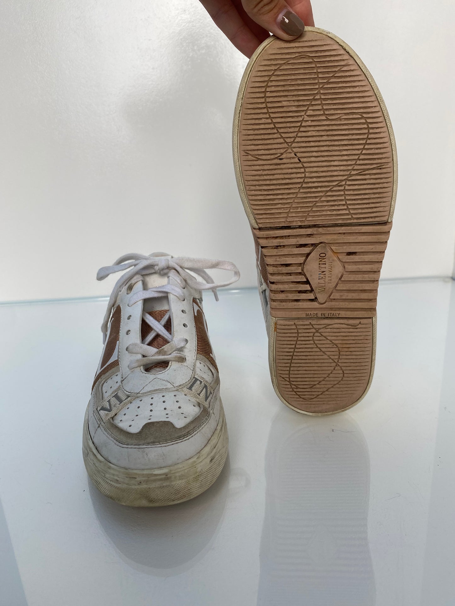 Valentino Pink & White Logo Band Sneakers, 36