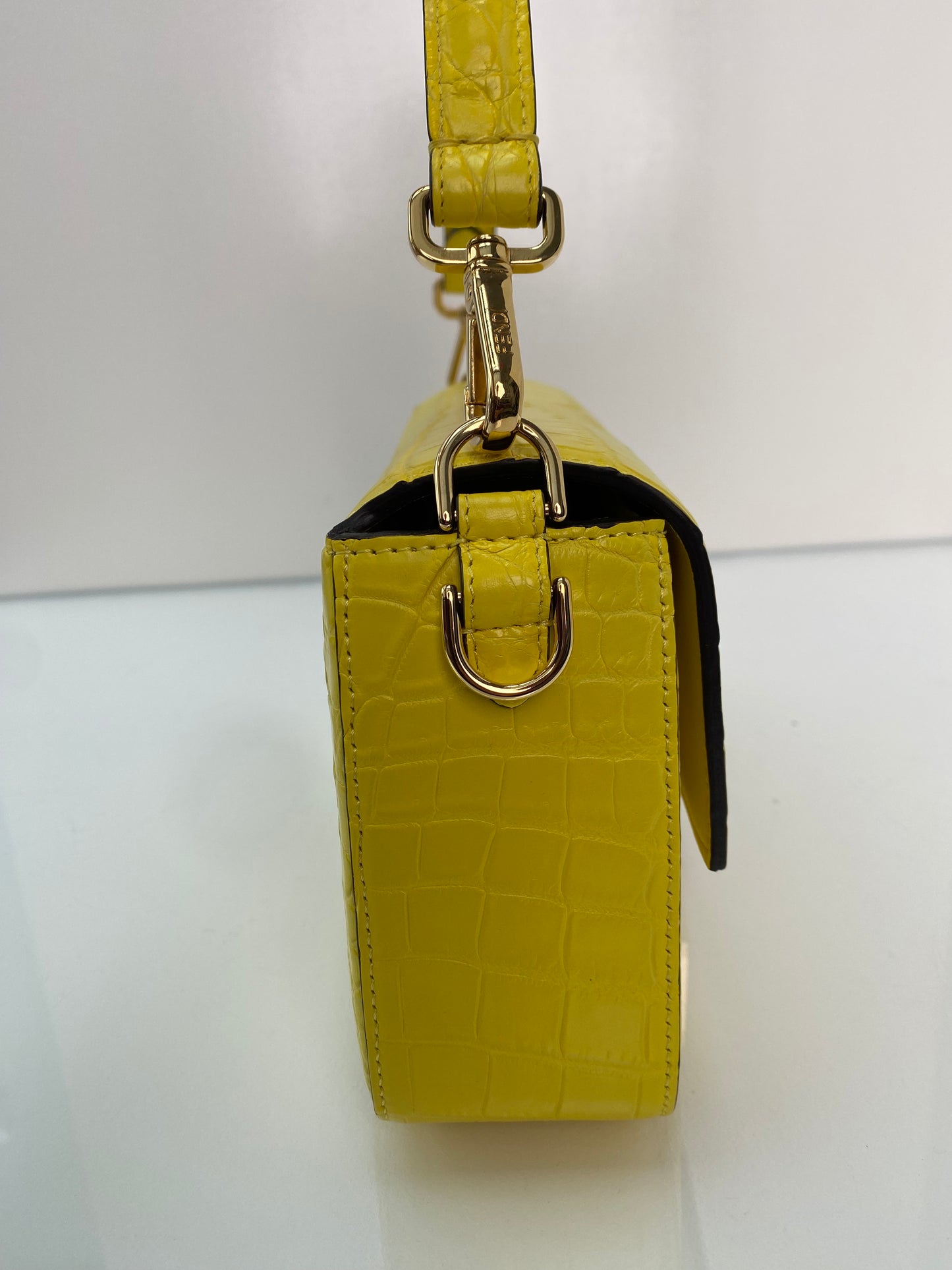 Fendi Yellow Croc Baguette Bag GHW
