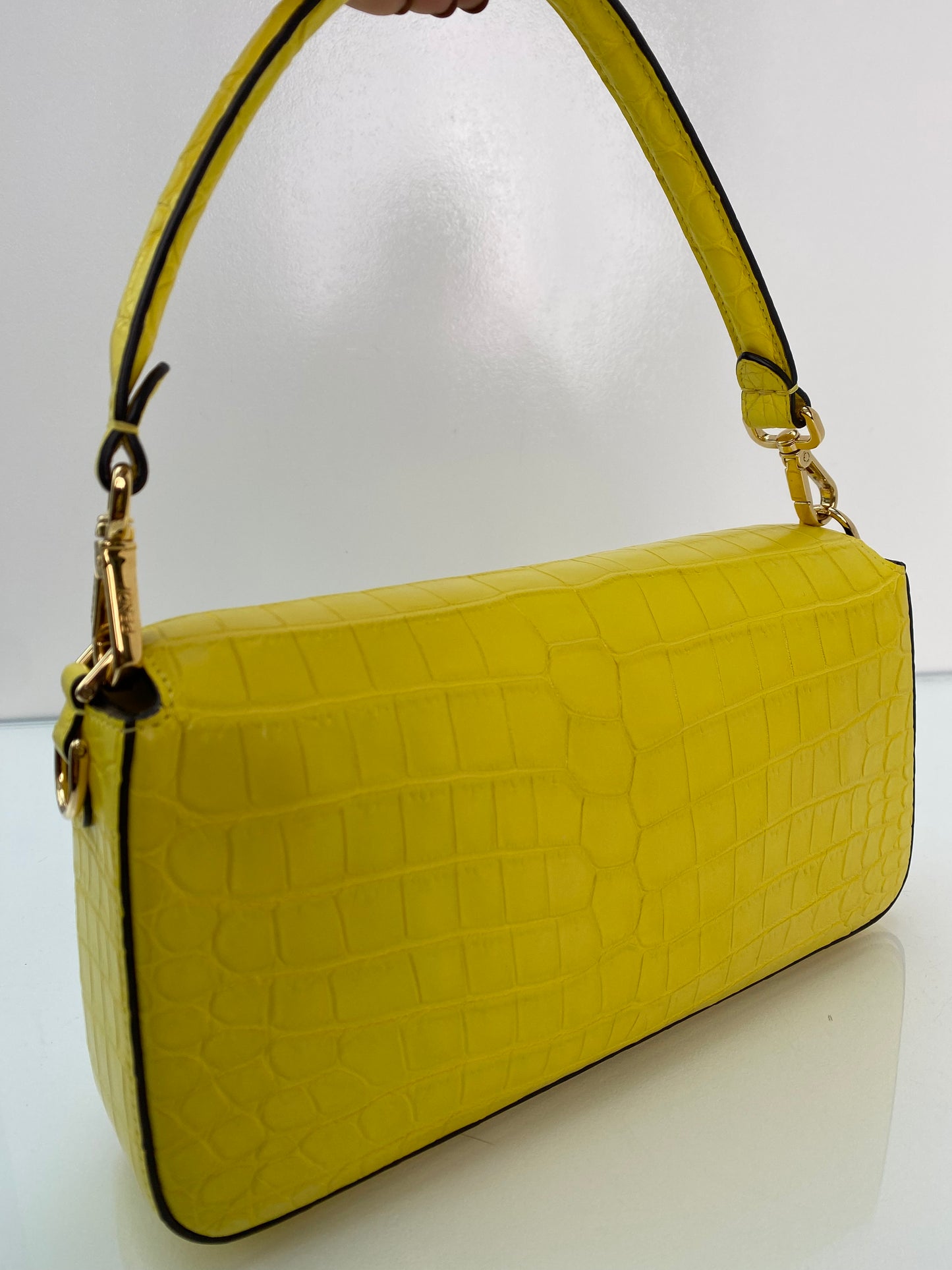Fendi Yellow Croc Baguette Bag GHW