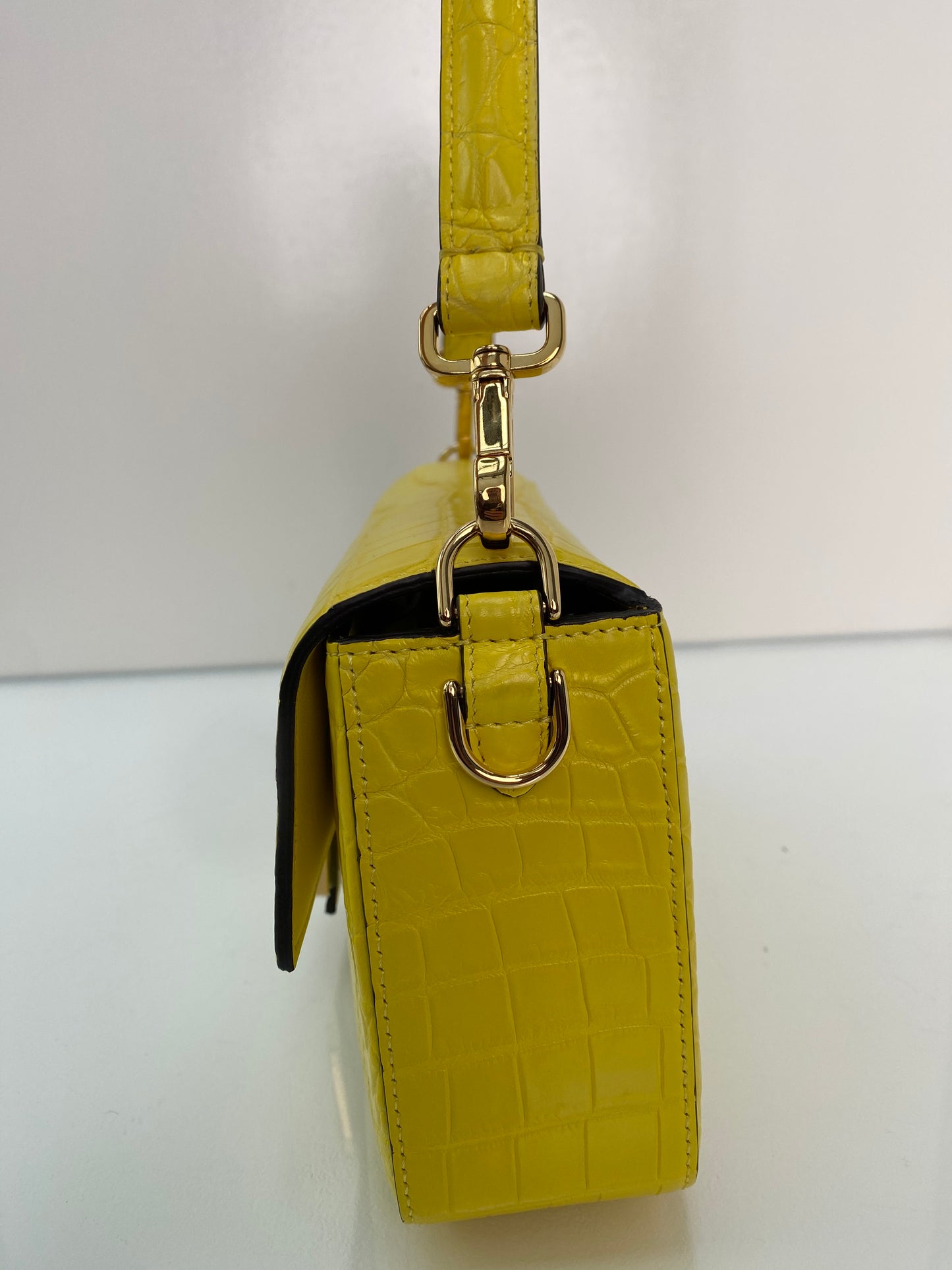 Fendi Yellow Croc Baguette Bag GHW