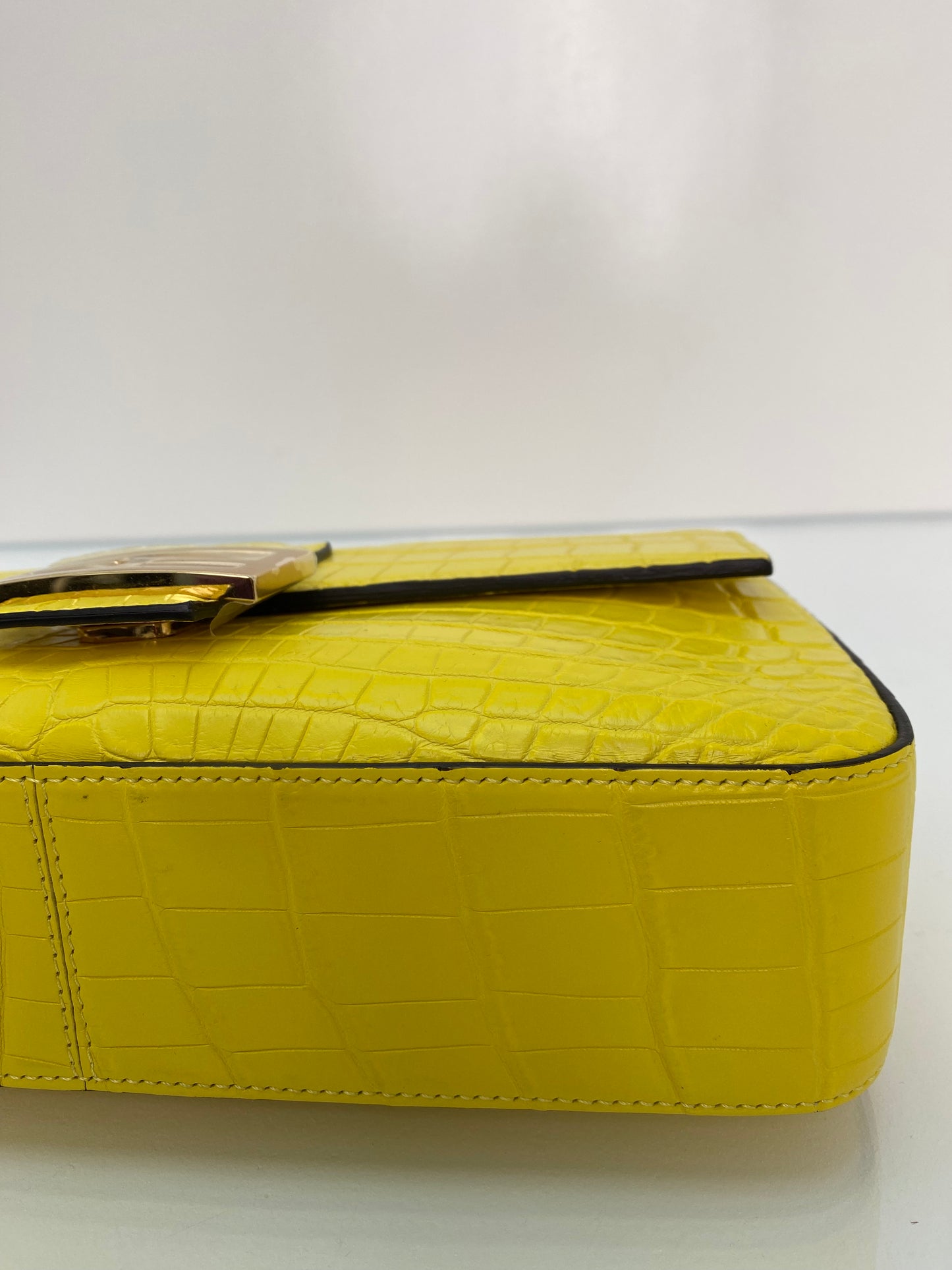 Fendi Yellow Croc Baguette Bag GHW