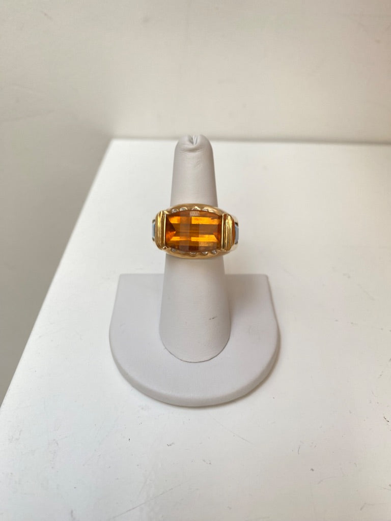 Citrine, Topaz & Diamond 18ct Ring, Sz 6.5