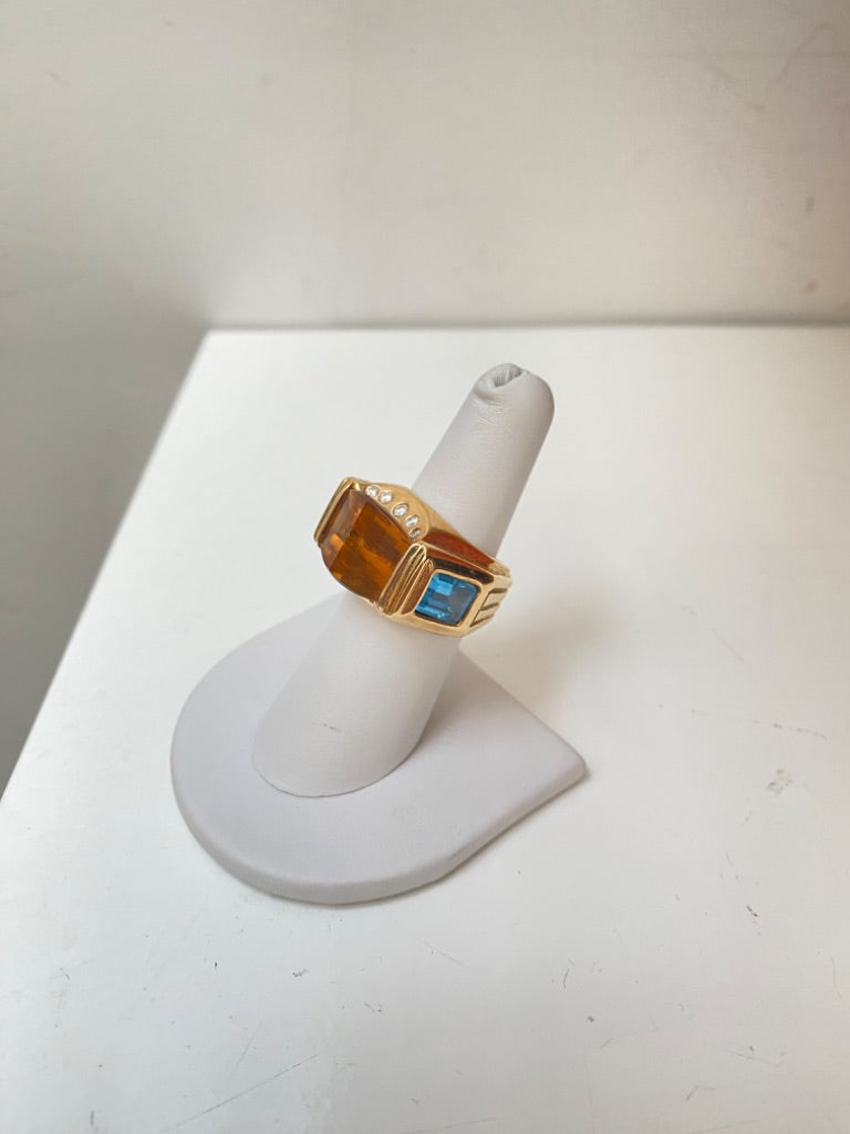 Citrine, Topaz & Diamond 18ct Ring, Sz 6.5