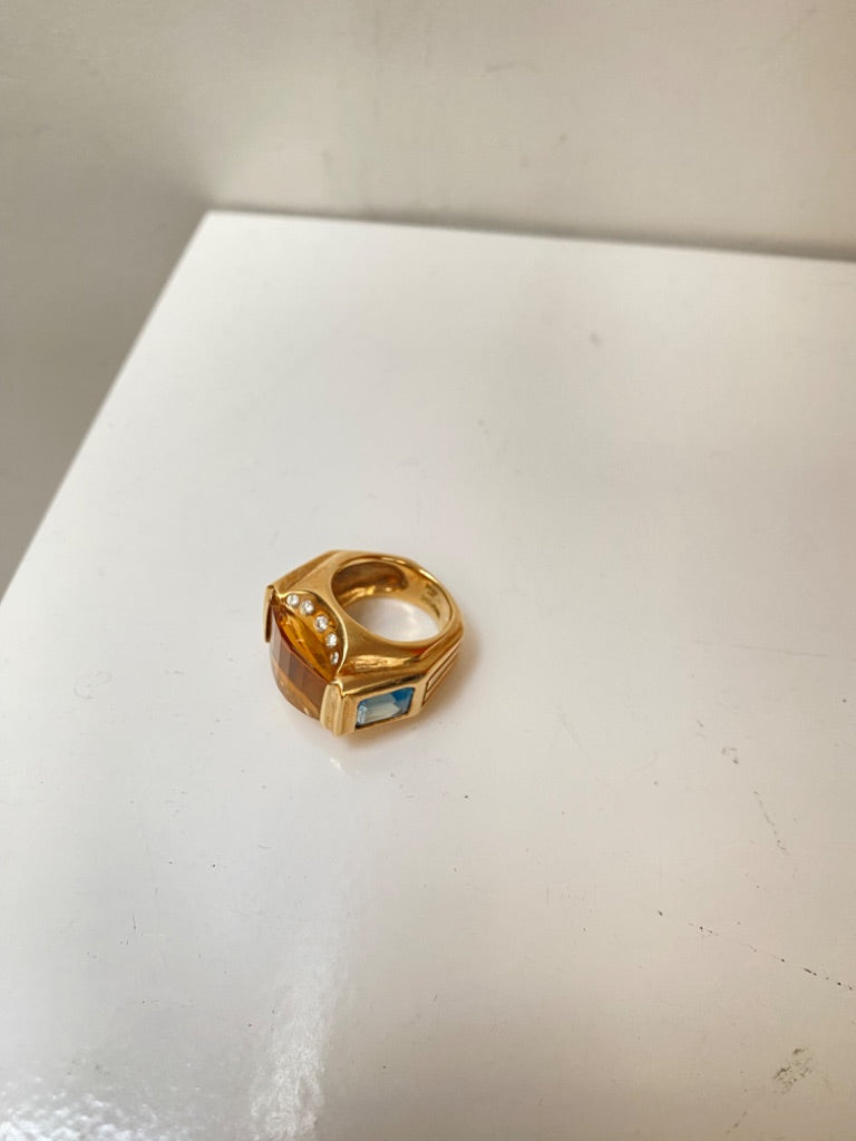 Citrine, Topaz & Diamond 18ct Ring, Sz 6.5
