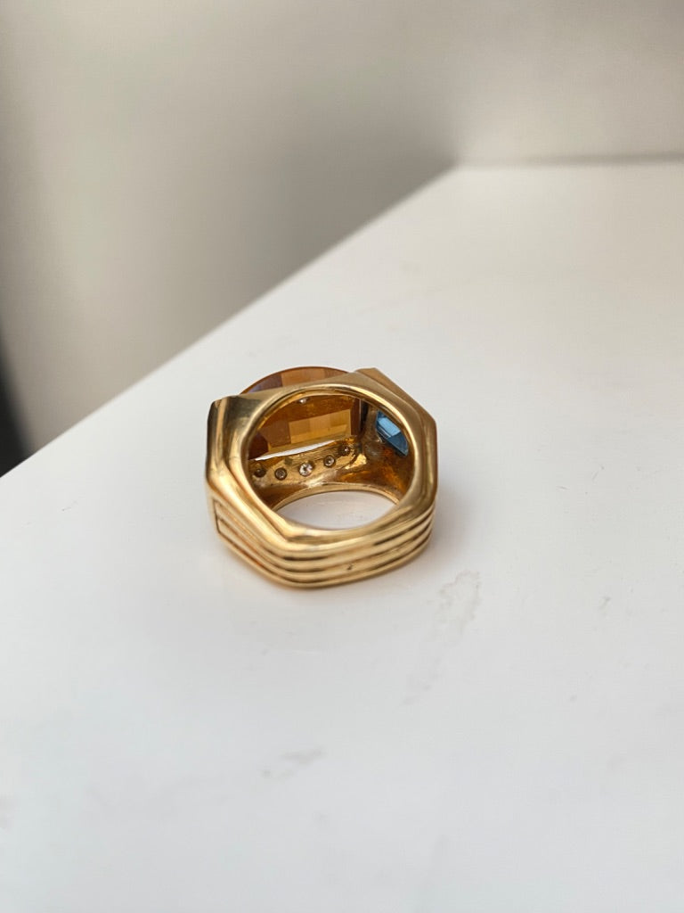 Citrine, Topaz & Diamond 18ct Ring, Sz 6.5
