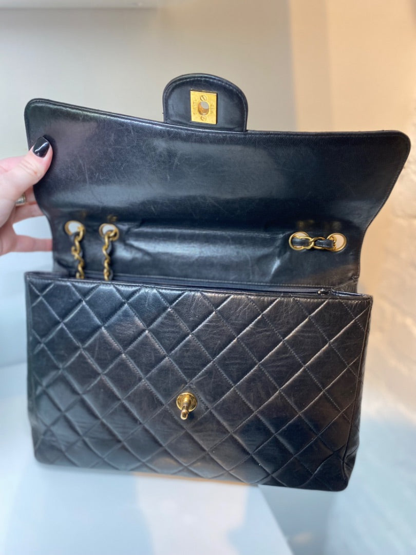 Chanel Vintage Jumbo Single Flap Black Lambskin GHW