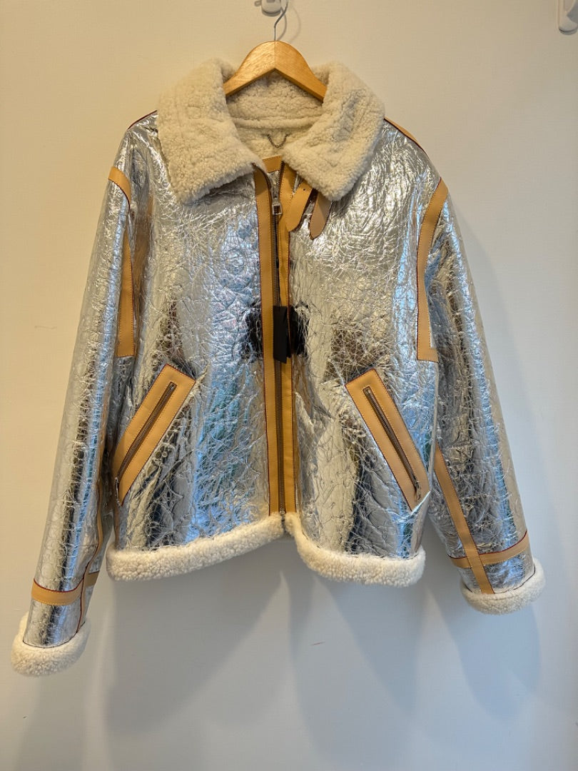 Louis Vuitton Silver Mirror Monogram Shearling Jacket