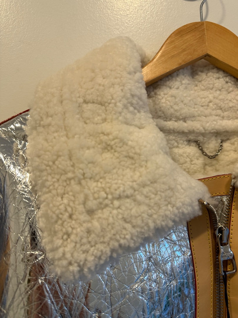 Louis Vuitton Silver Mirror Monogram Shearling Jacket