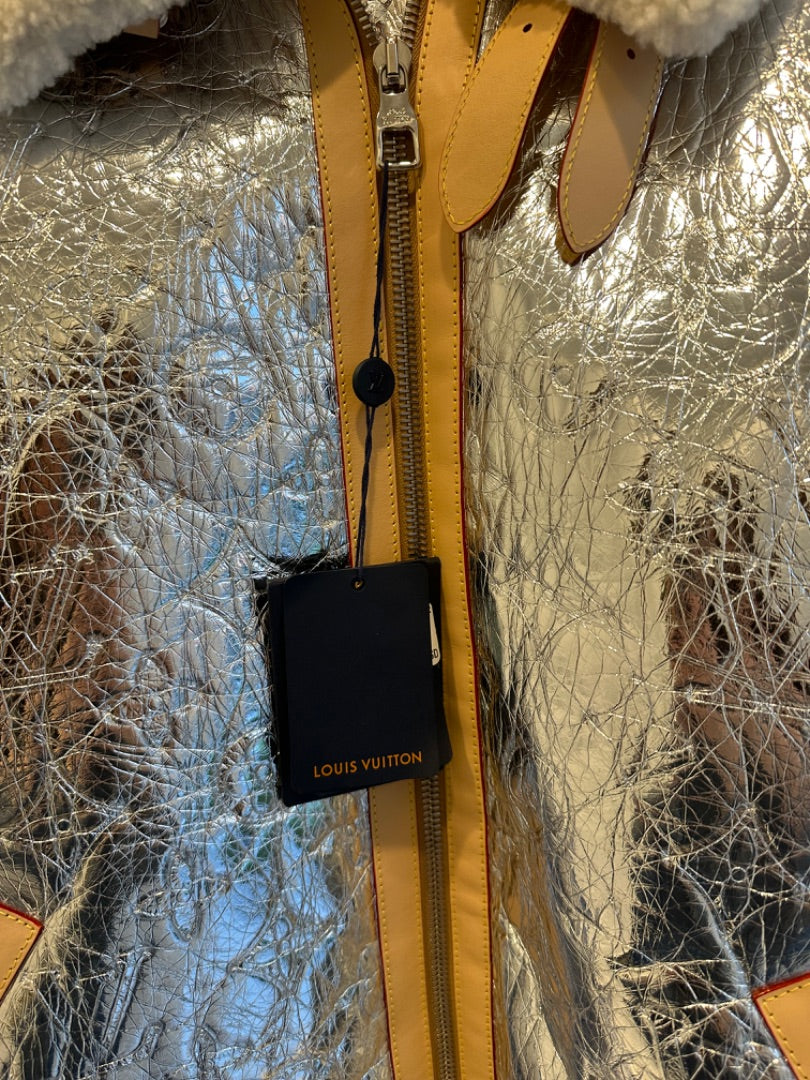 Louis Vuitton Silver Mirror Monogram Shearling Jacket