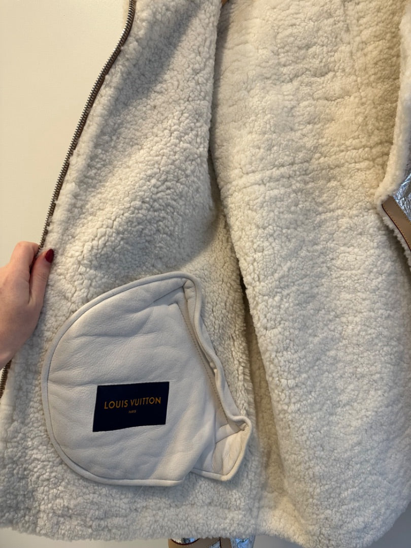 Louis Vuitton Silver Mirror Monogram Shearling Jacket