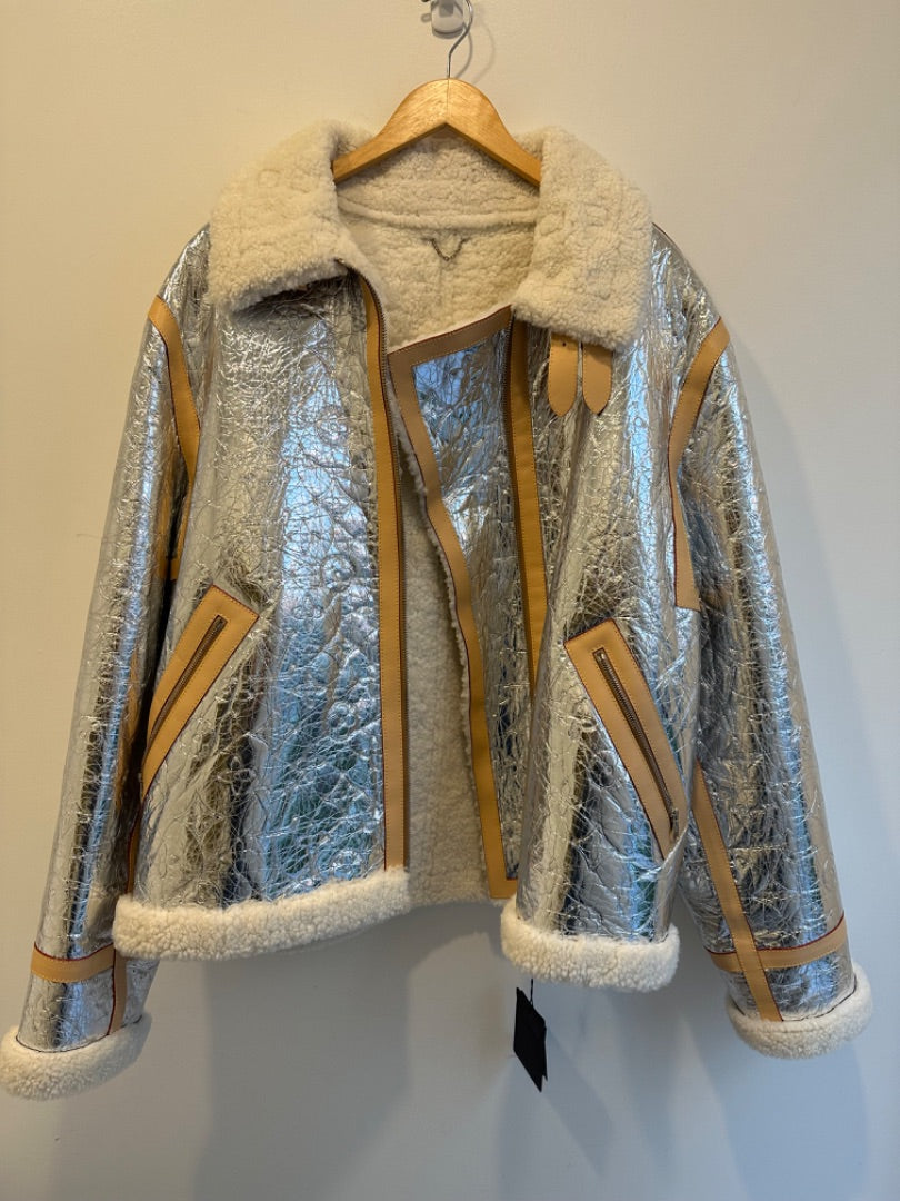 Louis Vuitton Silver Mirror Monogram Shearling Jacket