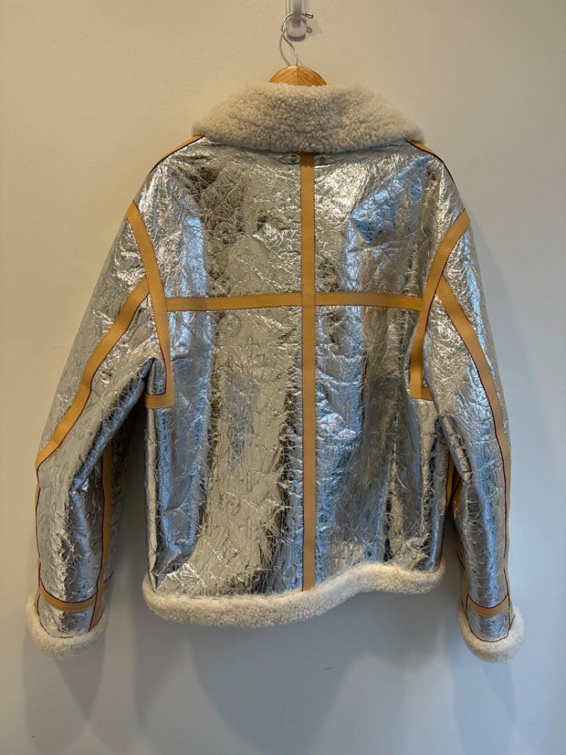 Louis Vuitton Silver Mirror Monogram Shearling Jacket