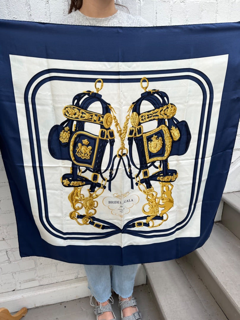 Hermes White Brides De Gala Scarf