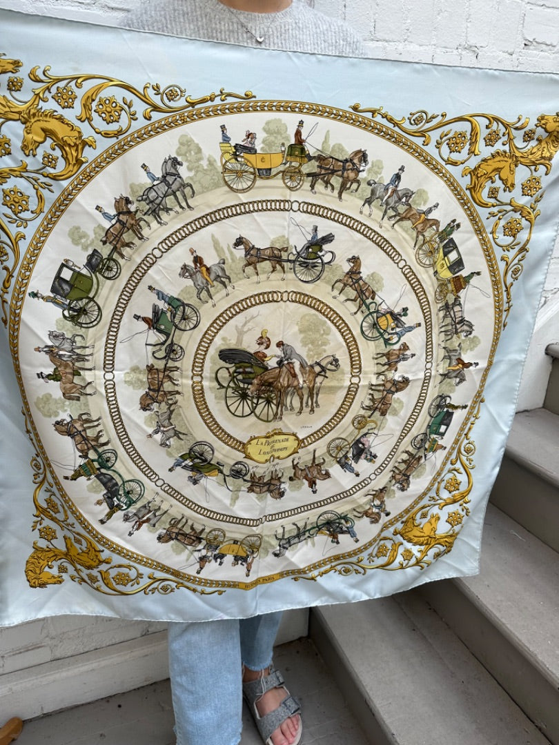 Hermes “La Promenade de Longchamp” Light Blue Scarf
