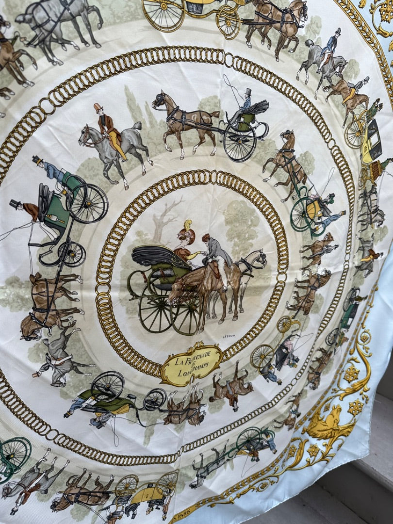 Hermes “La Promenade de Longchamp” Light Blue Scarf