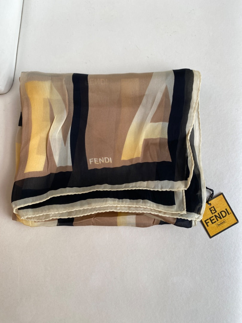 Fendi Silk Black, Brown & White Scarf