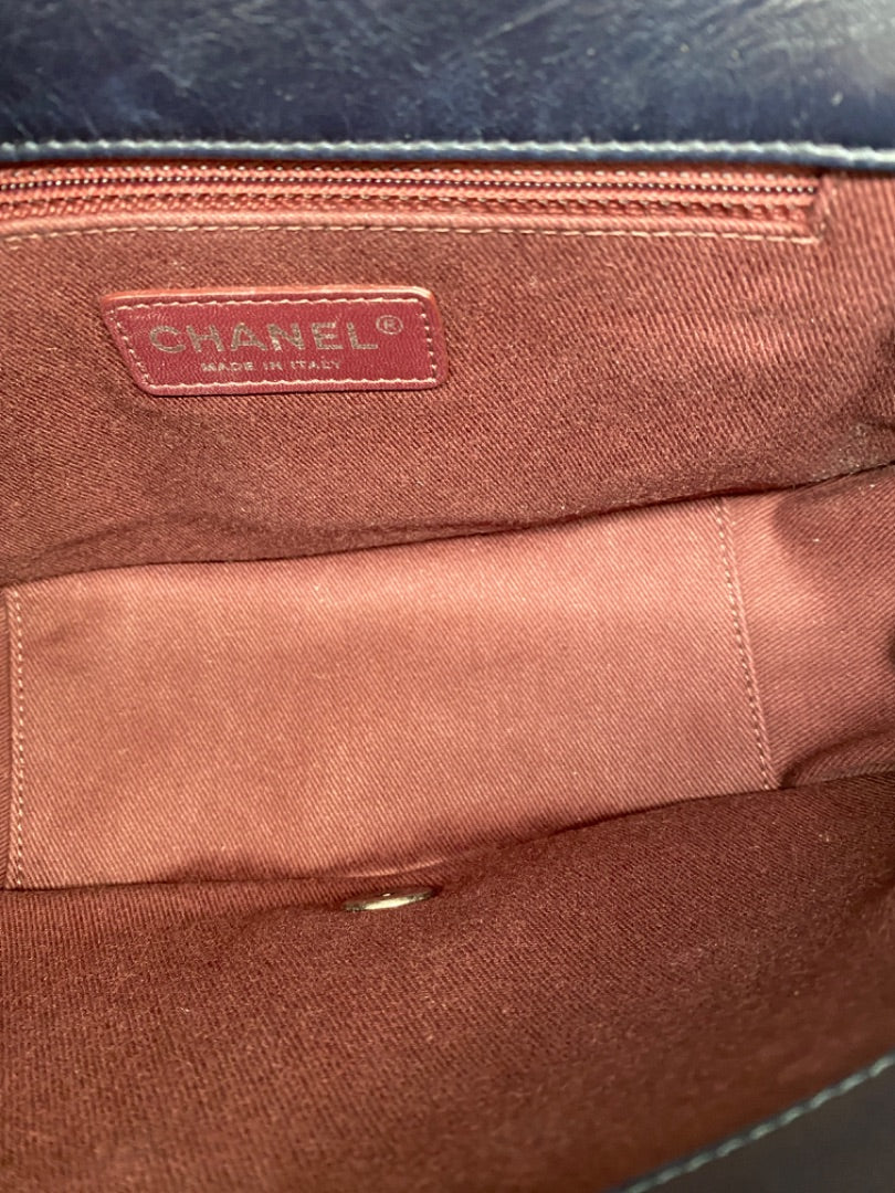 Chanel Navy Glazed Calfskin Chain Flap Bag RHW
