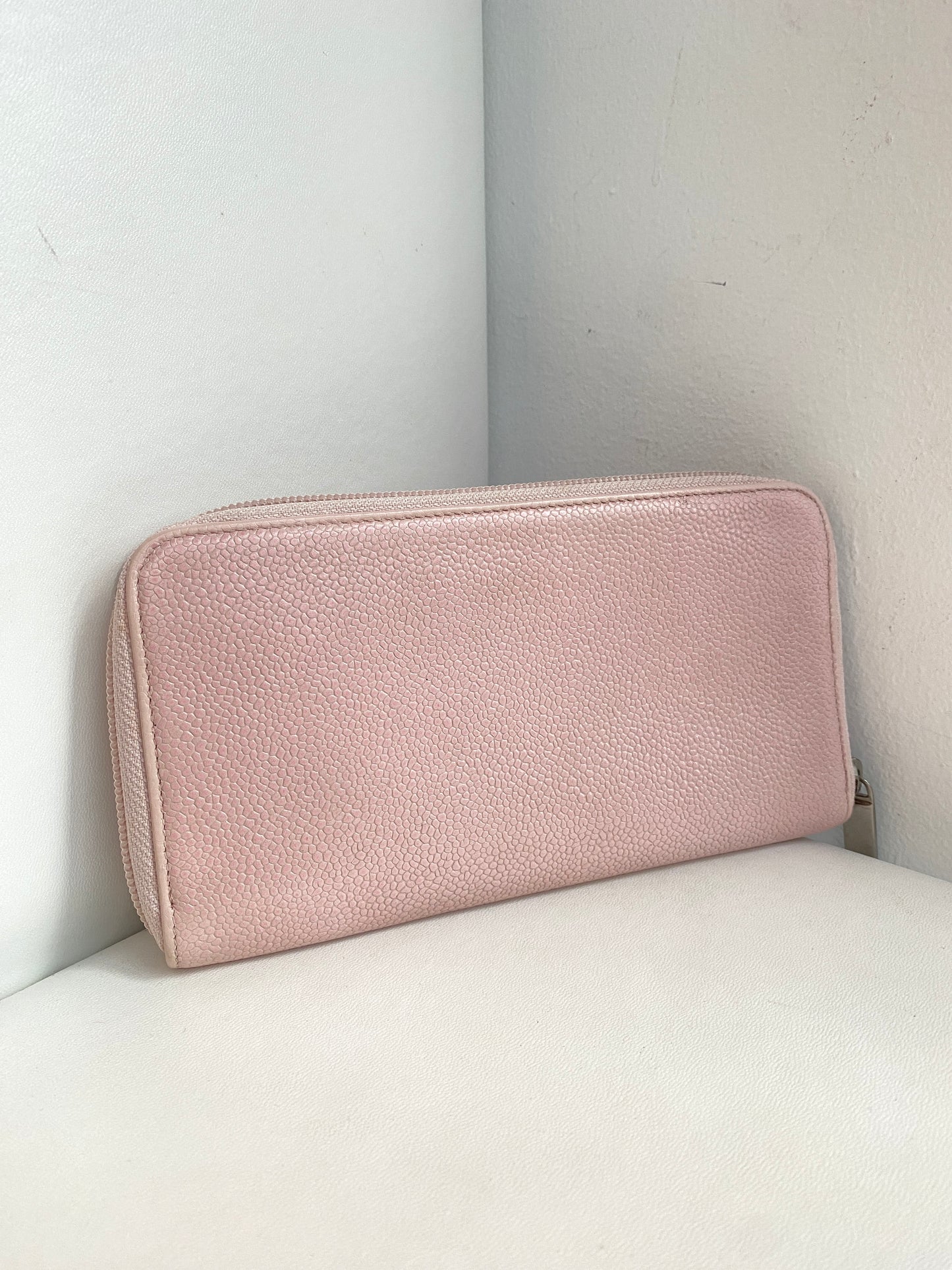 Chanel Pink Timeless Caviar Zippy Wallet
