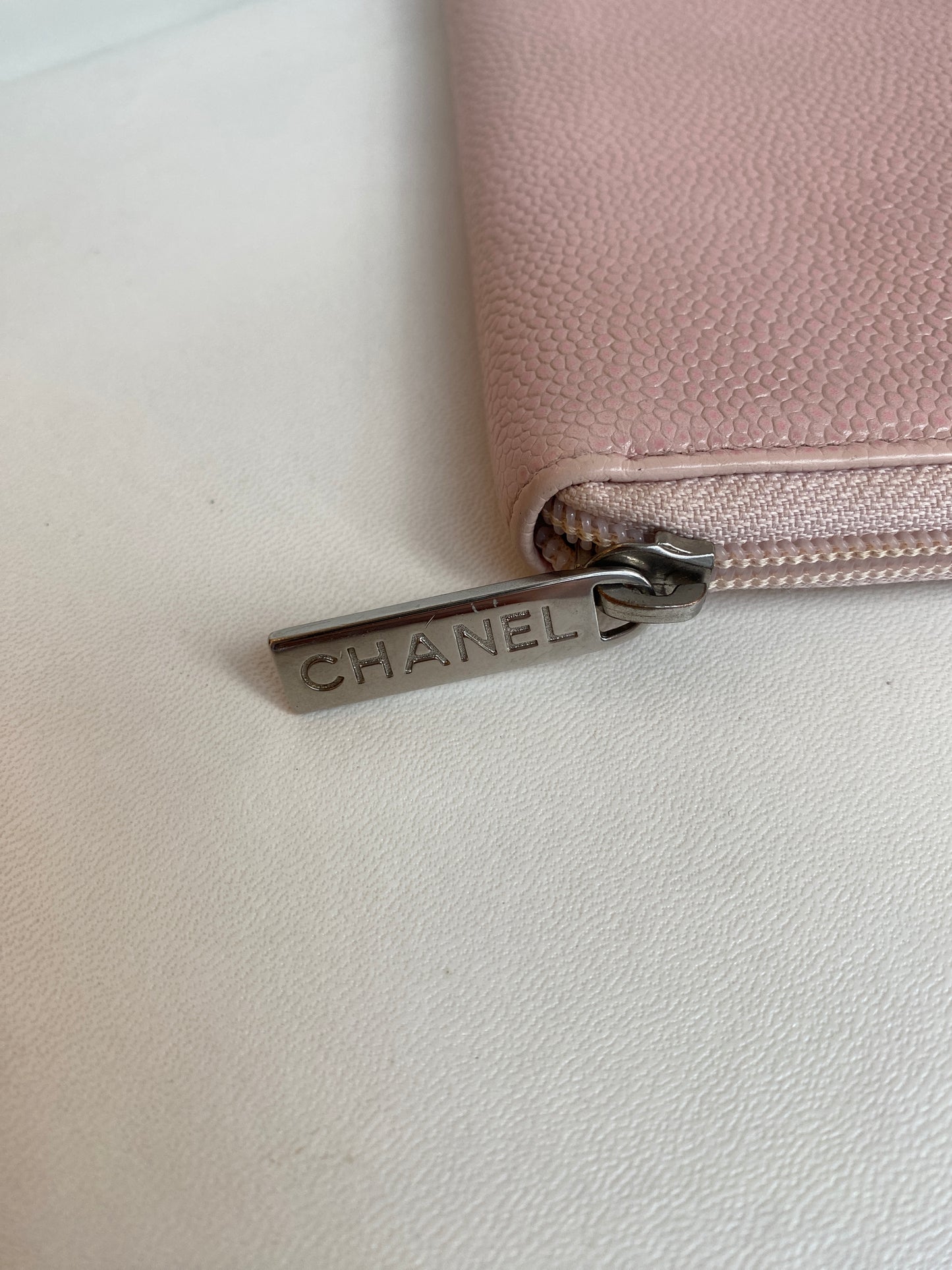 Chanel Pink Timeless Caviar Zippy Wallet
