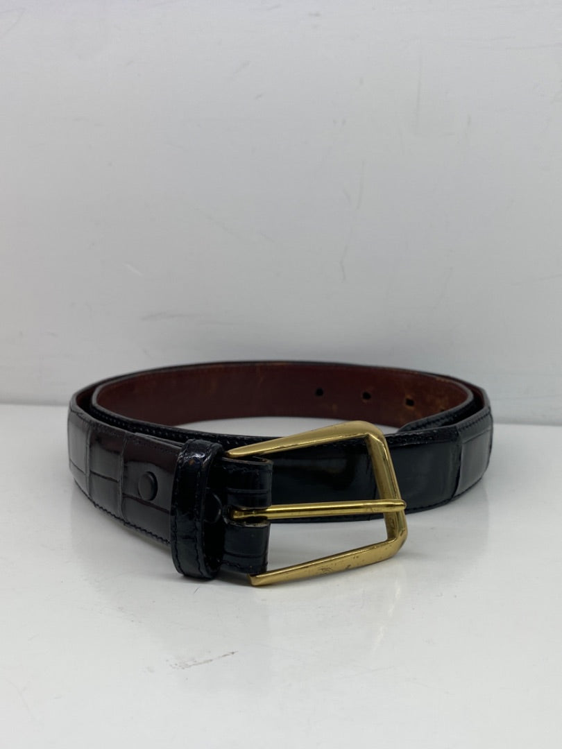 Genuine Leather Black Alligator Belt, Sz 34