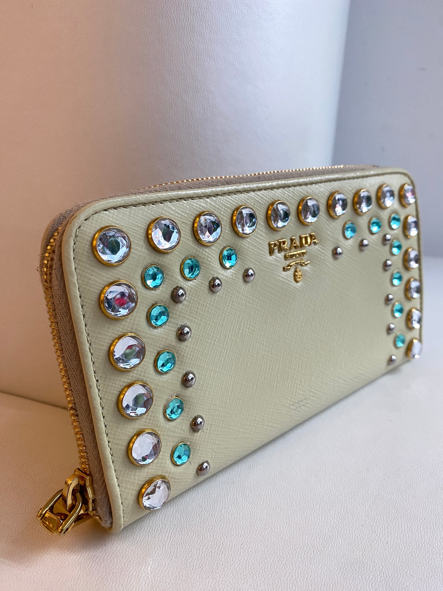 Prada Bejeweled Pale Green Wallet