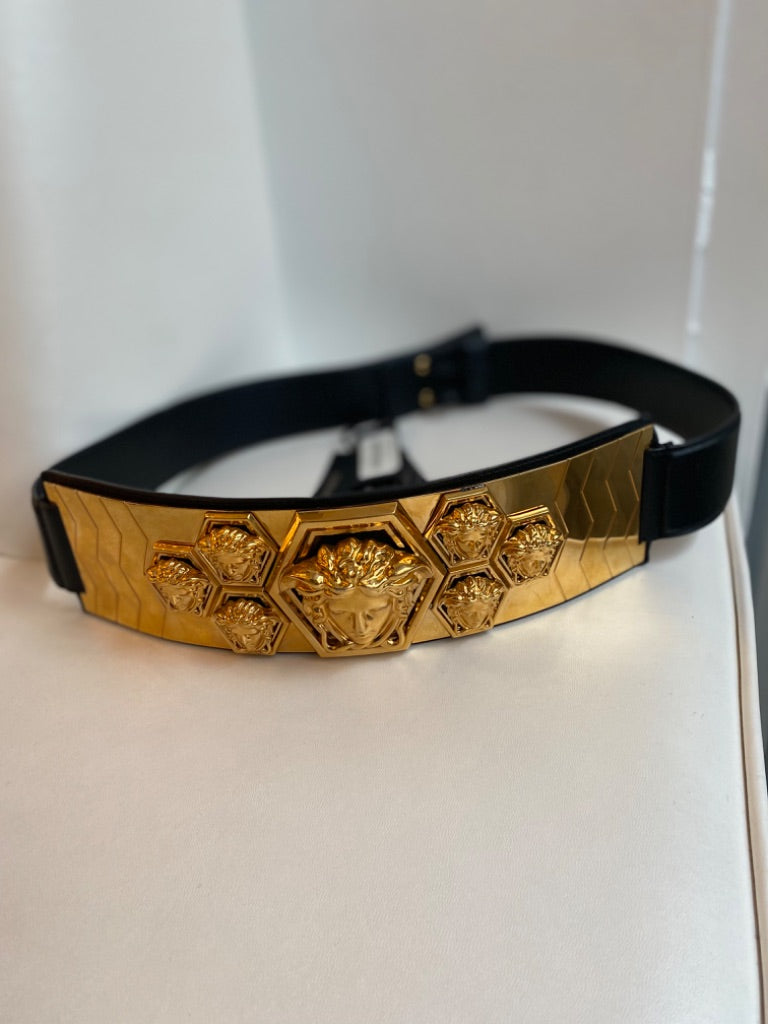 Versace Black Leather Belt, Sz 105/42